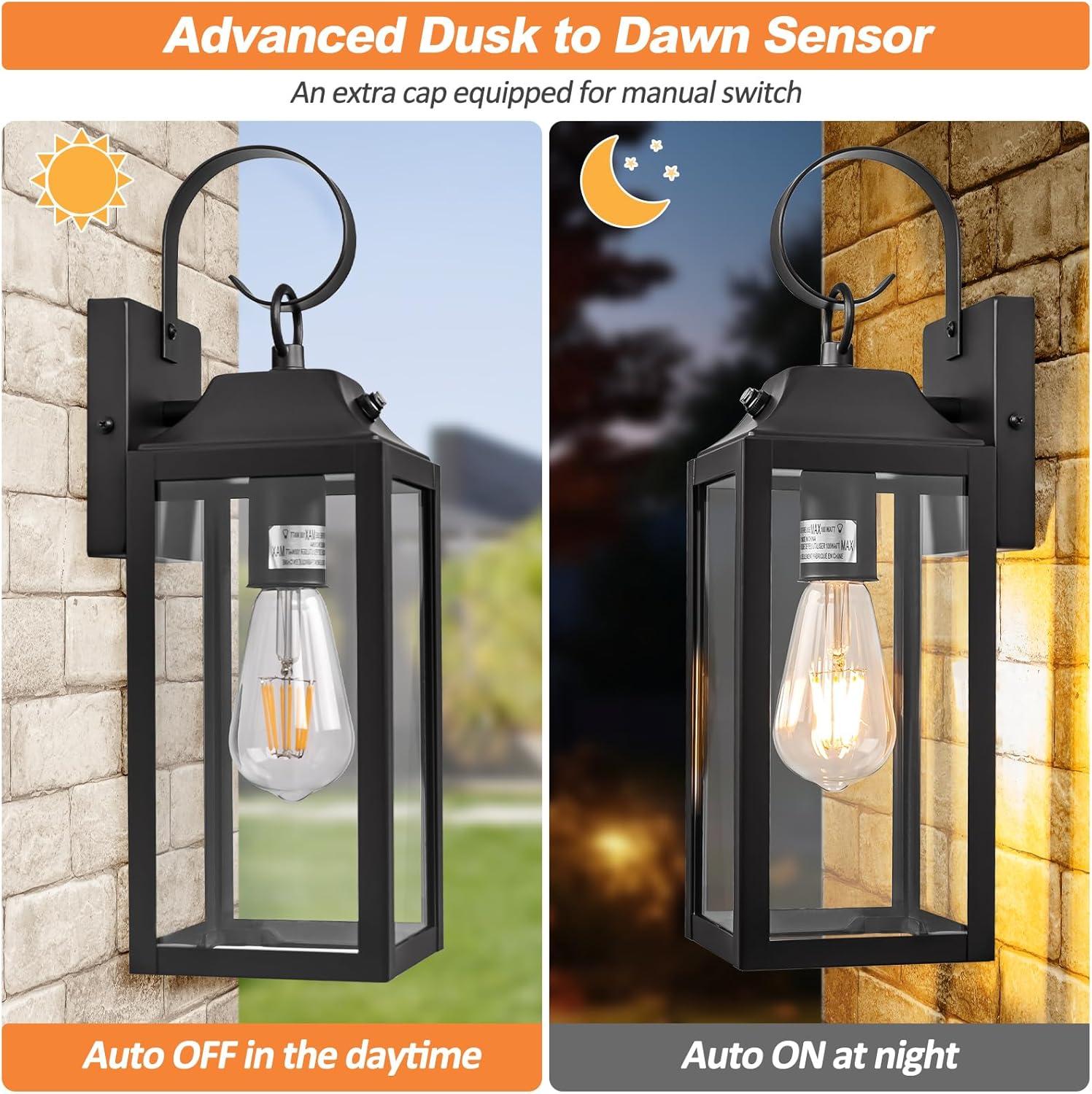 Black Aluminum Dusk to Dawn Outdoor Wall Sconces with Clear Glass