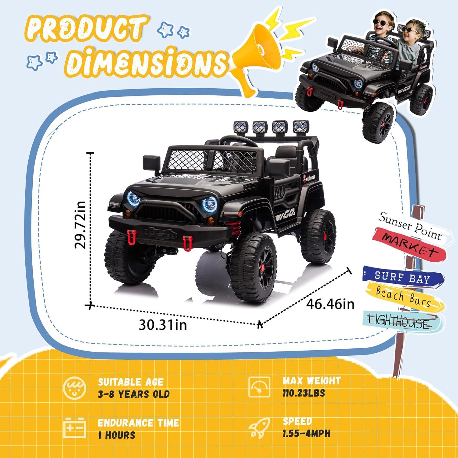 24V Black 2-Seater Electric SUV Ride-On Car with Remote Control