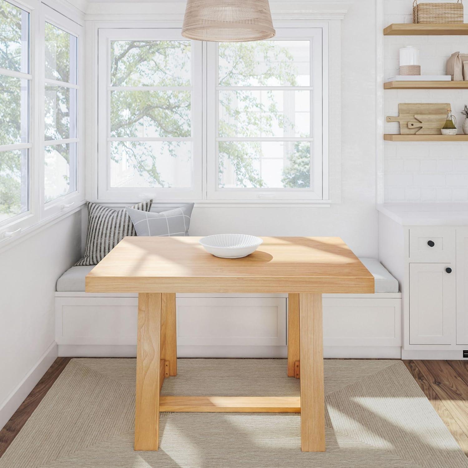 Plank+Beam 48" Dining Table for 4, Classic Farmhouse Solid Wood Kitchen Table, Blonde Wirebrush