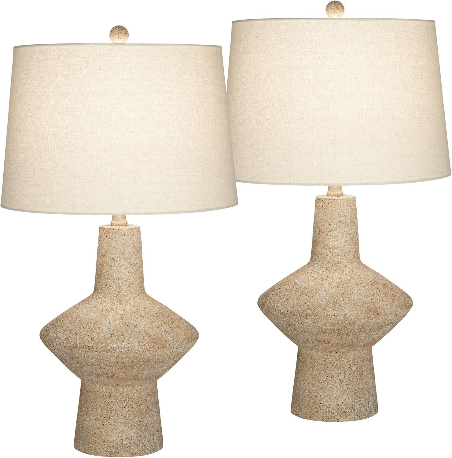 360 Lighting Cozumel 26 3/4" Tall Geometric Rustic Mid Century Modern Coastal Table Lamps Set of 2 Beige Living Room Bedroom Bedside Off-White Shade