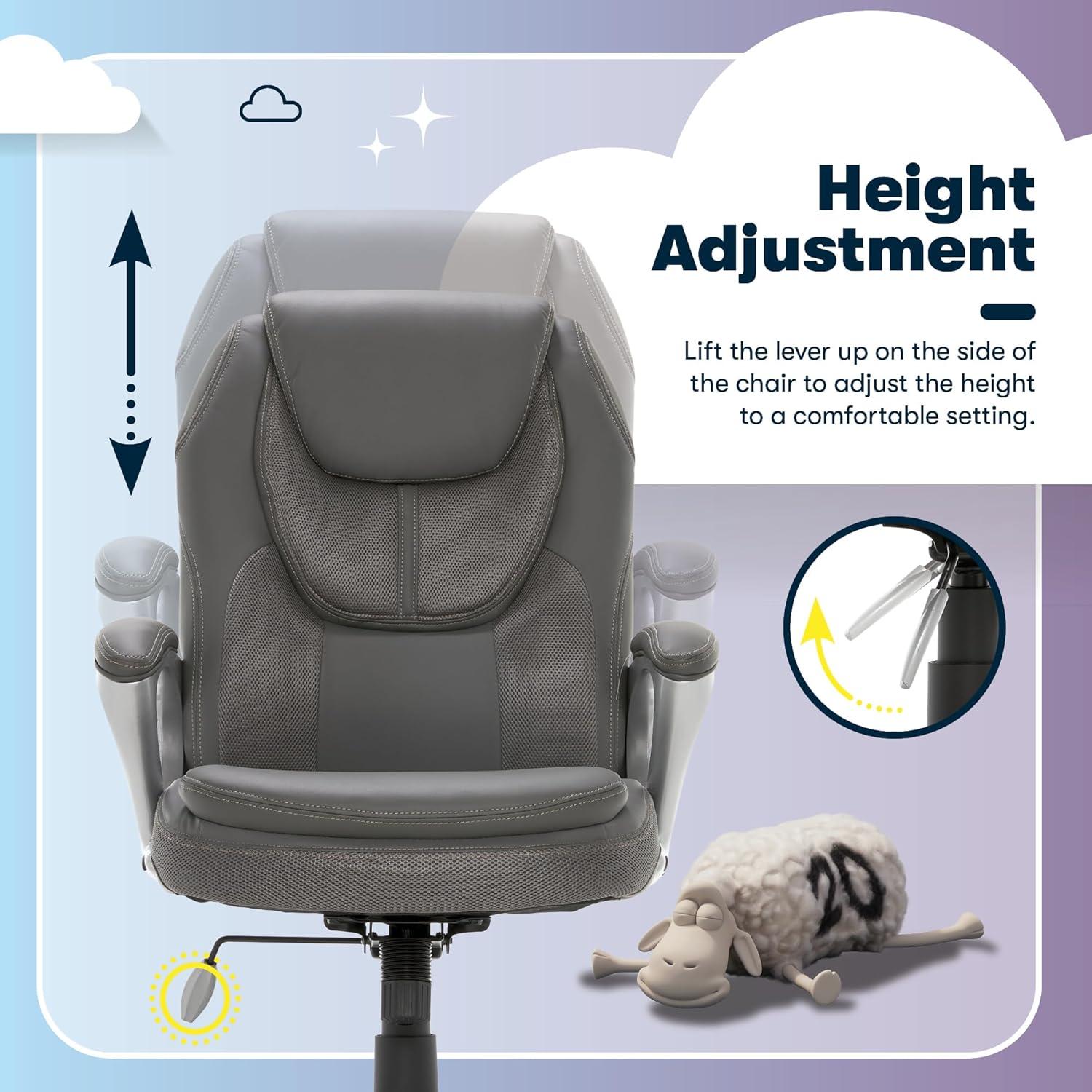 Amplify Executive Mesh Office Chair Seamless Light Gray - Serta: Ergonomic with Fixed Arms & Casters, Adjustable Height