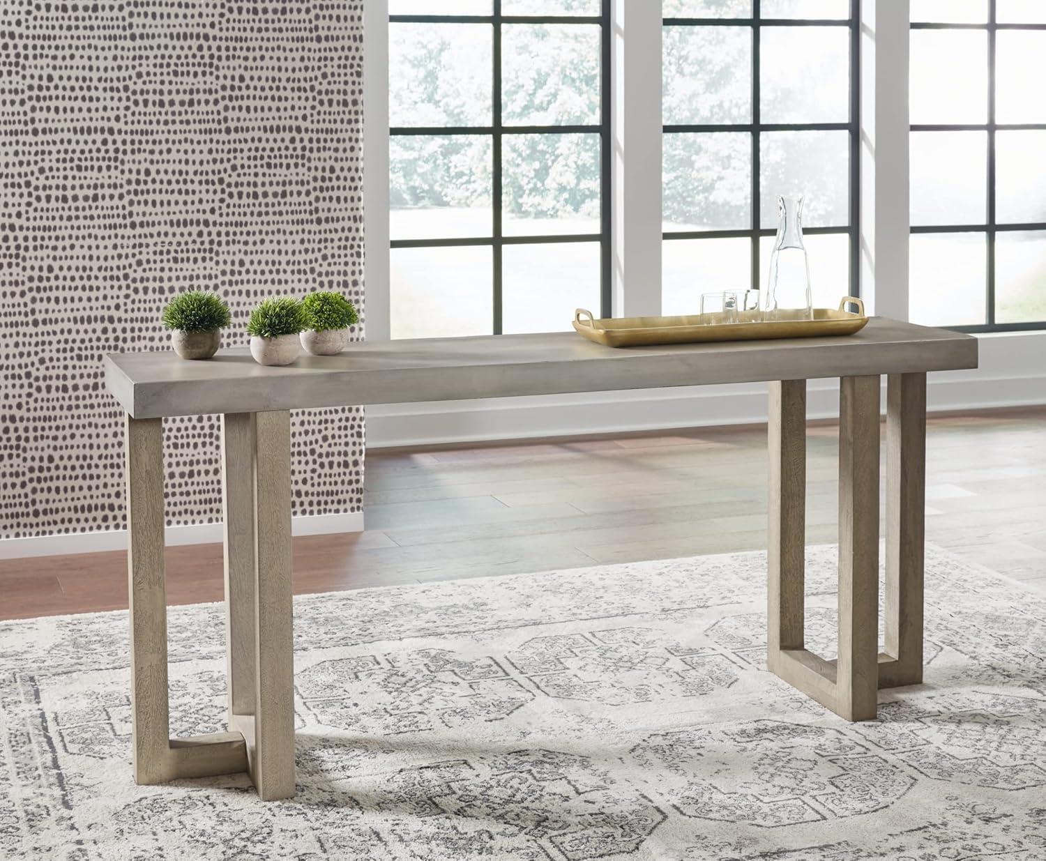 Gray Mango Wood Console Table with Faux Concrete Top