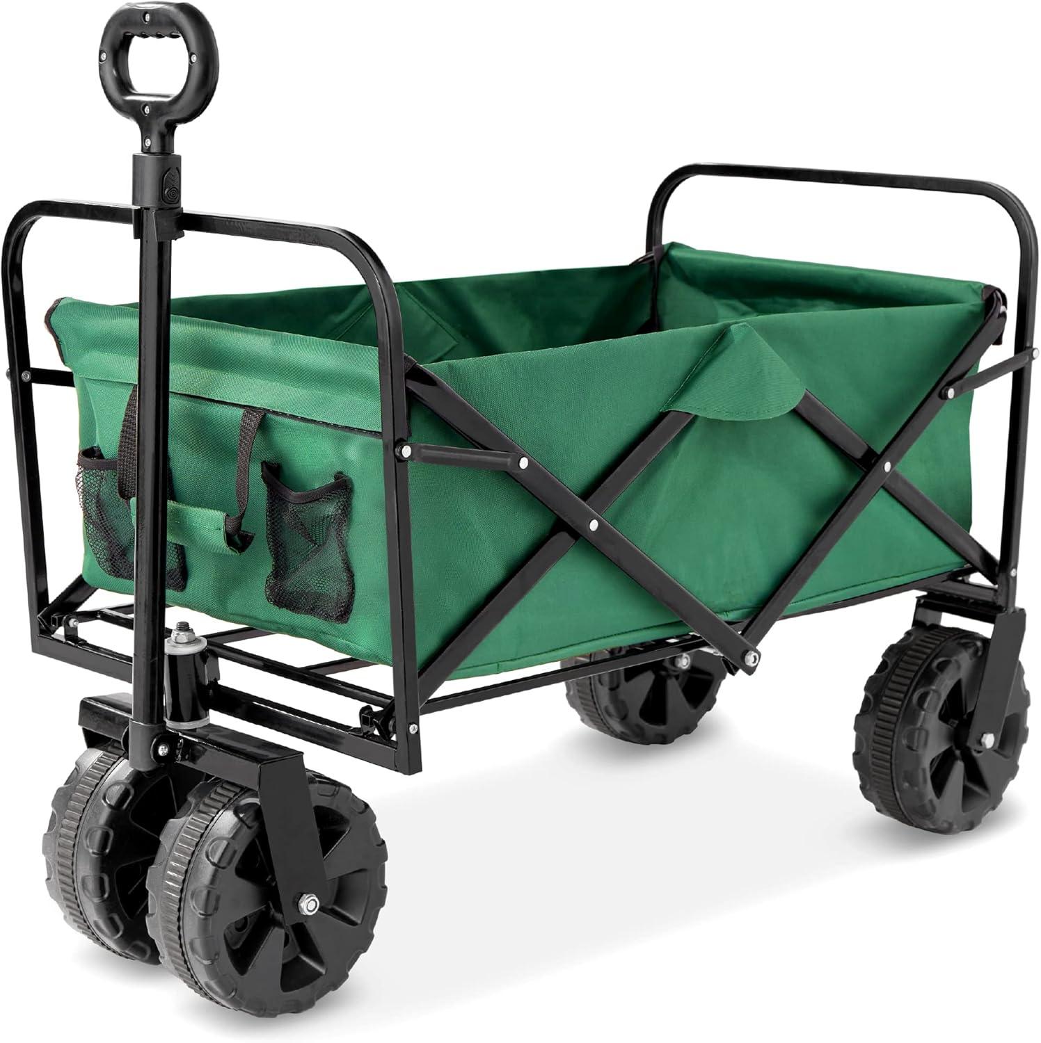 Best Choice Products 36in Folding Multipurpose Indoor Outdoor Utility Cart w/ Swivel Wheels, Adjustable Handle - Green