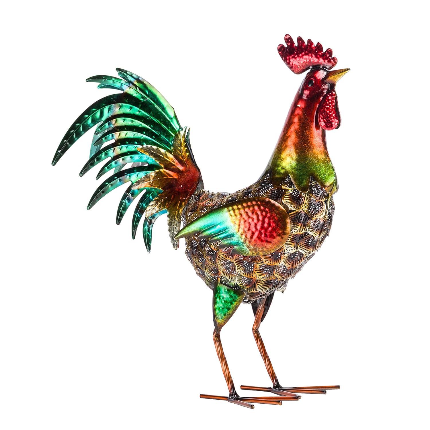 16" x 14" Outdoor Iron Rooster Yard Statue Brown - Alpine Corporation: Metallic Garden Decor