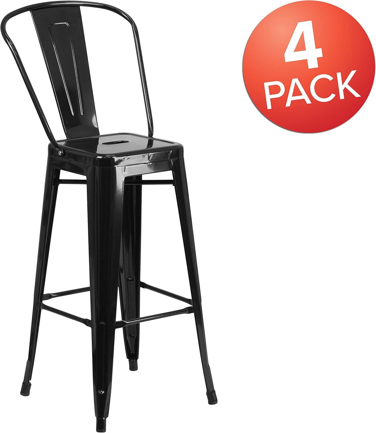 Modern Industrial Black Galvanized Steel Mid-Back Bar Stool