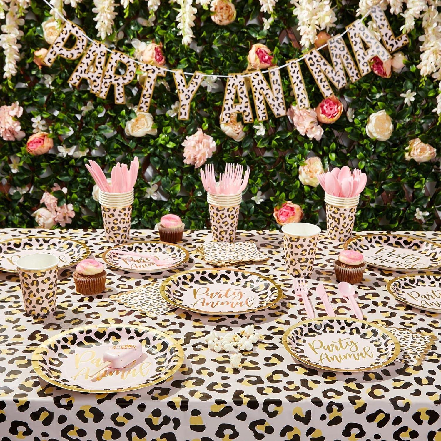 Sparkle and Bash Serves 24 Safari Birthday Party Supplies with Paper Plates, Cups, Napkins, Banner, Tablecloths & Cutlery