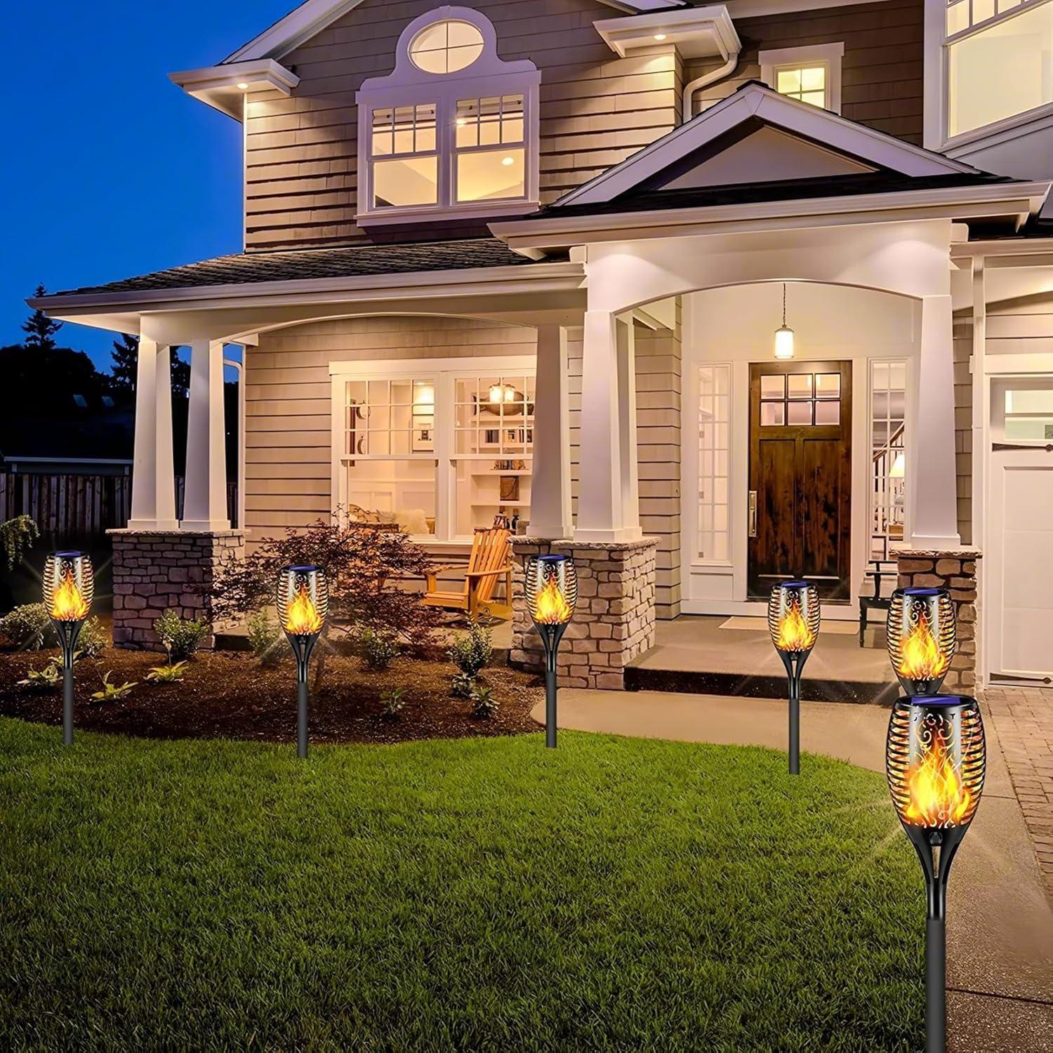 4 Pack Solar Lights Outdoor, Solar Torch Lights Outdoor Flickering Flame for Outdoor Decorations, Waterproof Garden Light Solar Powered , Torches Flame Light for Outside Yard Patio Lawn Garden Decor