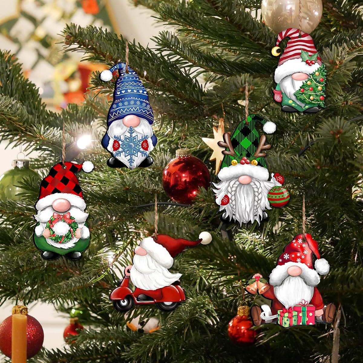 dajkiuy Clearance 24pcs Christmas Gnome Wooden Hanging Ornaments,Wood Hanging Decor for Christmas Tree Decorations Gnome Santa Doll Hanging Craft Holiday Party Supplies