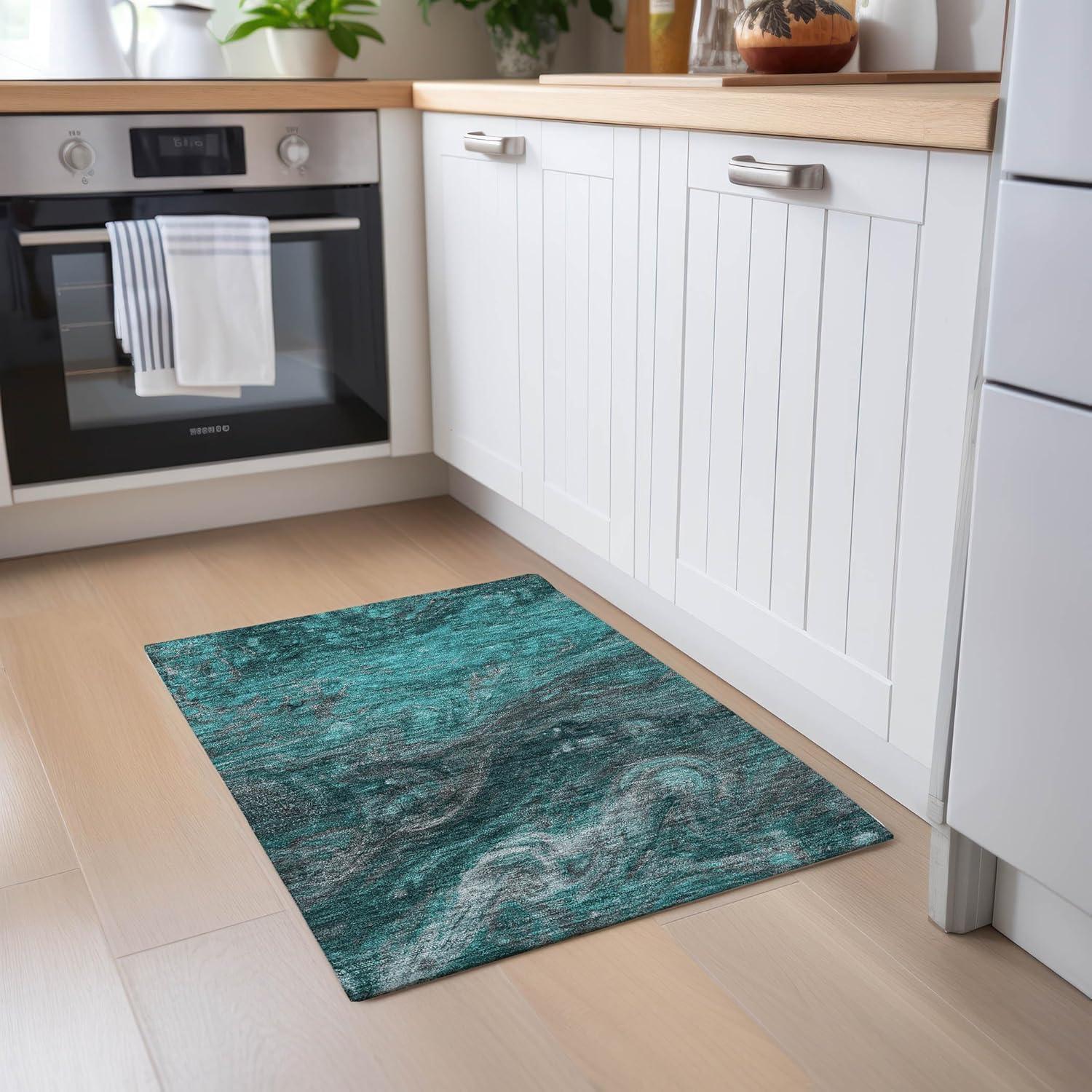 Addison Rugs Chantille ACN599 Teal 1'8" x 2'6" Indoor Outdoor Scatter Rug, Easy Clean, Machine Washable, Non Shedding, Entryway, Bedroom, Living Room, Dining Room, Kitchen, Patio Rug