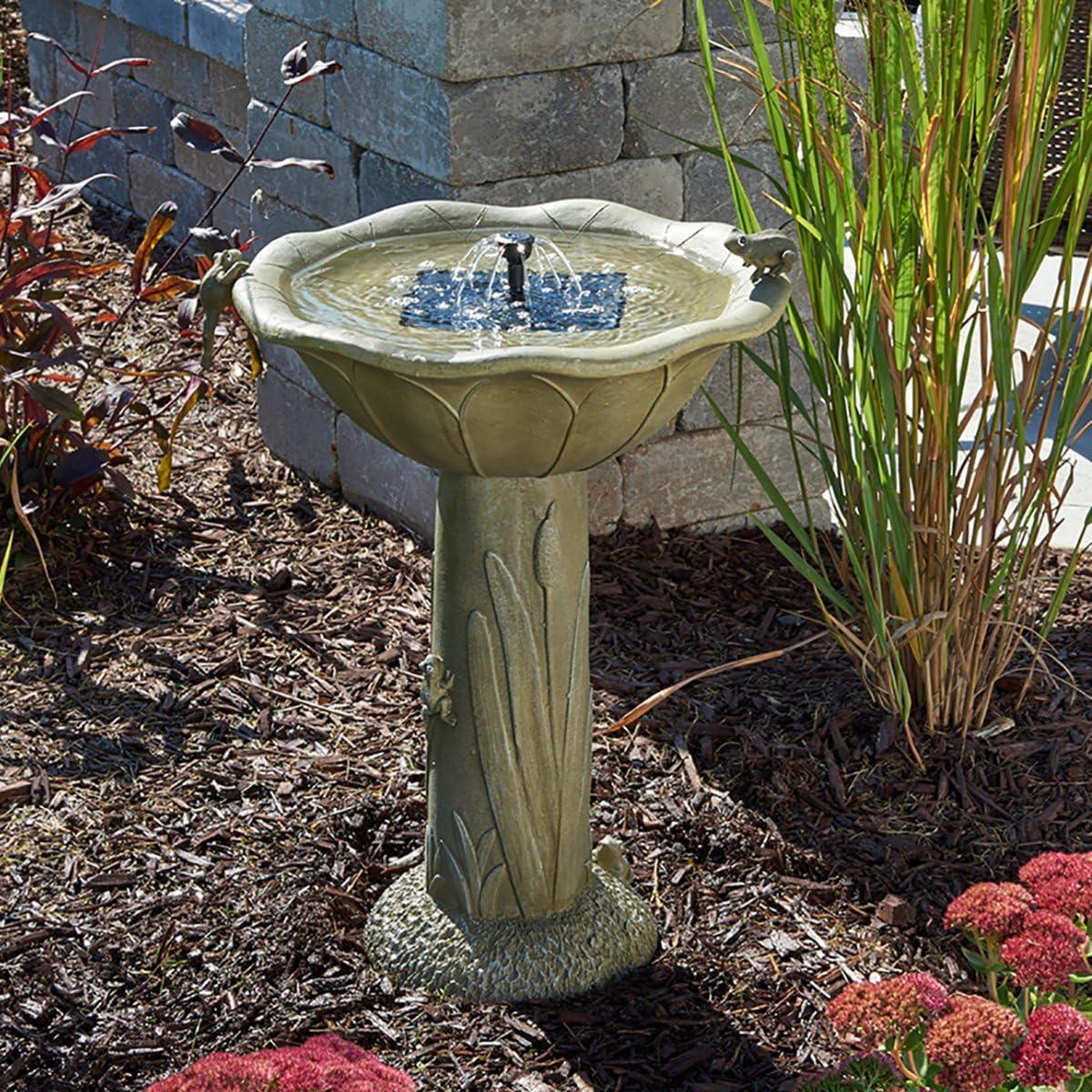 25" Acadia Concrete Solar Birdbath - Smart Living: Fiber-Reinforced, Weather-Resistant, No Assembly Required