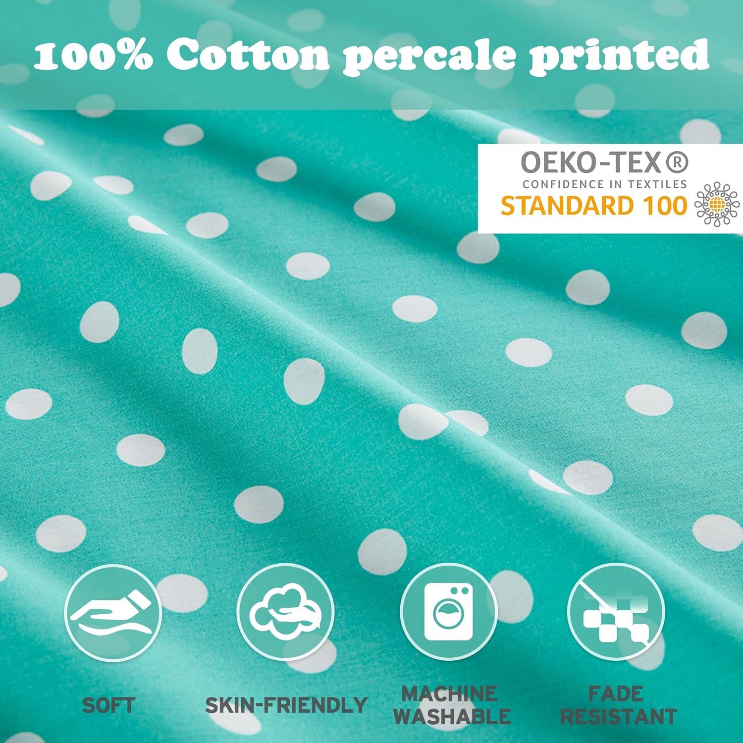 Seafoam Polka Dot Cotton Percale Full Sheet Set