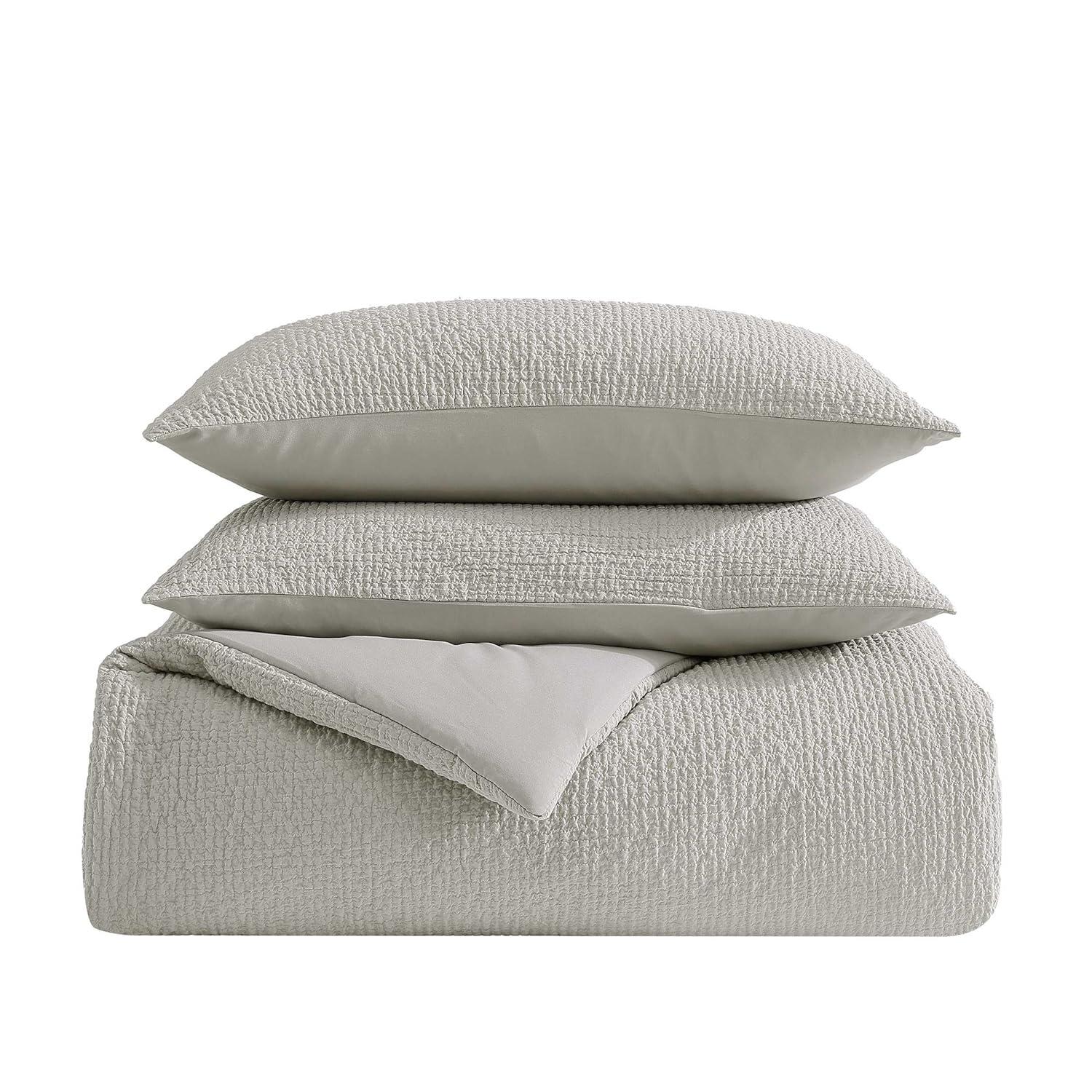 Vera Wang Puckered Texture Cotton Grey Duvet Cover Set | Wayfair