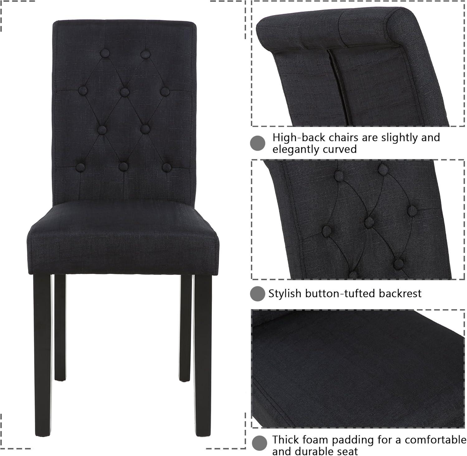 Button-Tufted Charcoal High Back Fabric Upholstered Dining Chairs, Set of 2