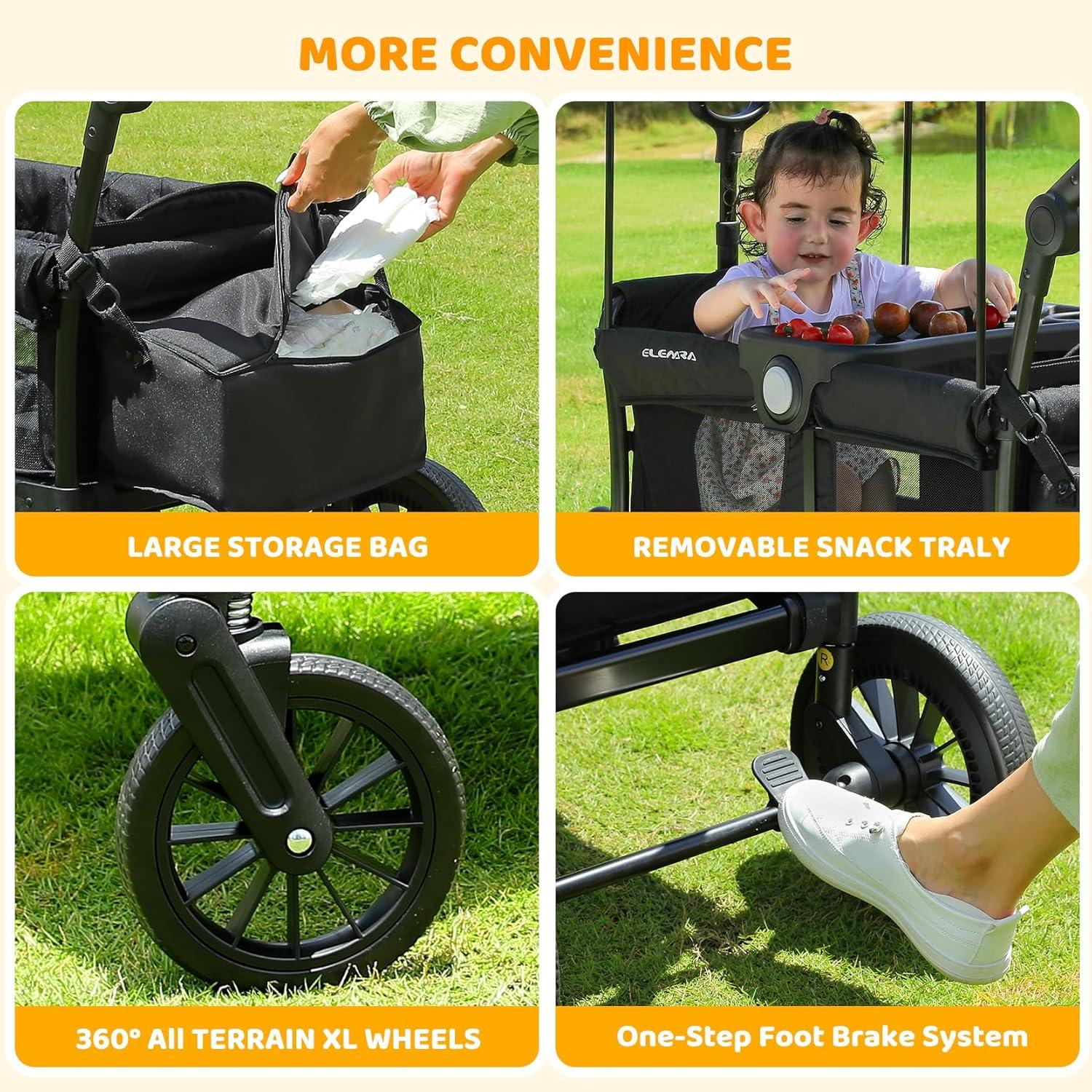 Black Foldable All-Terrain Steel Wagon Stroller with Canopy