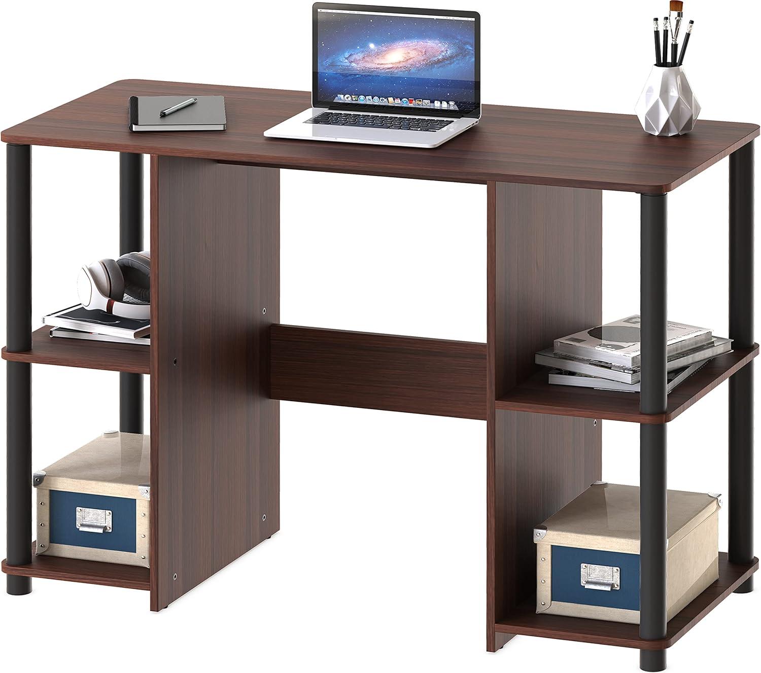 SHW 38-Inch Wood Desk with 2 Sided Shelves, Cherry