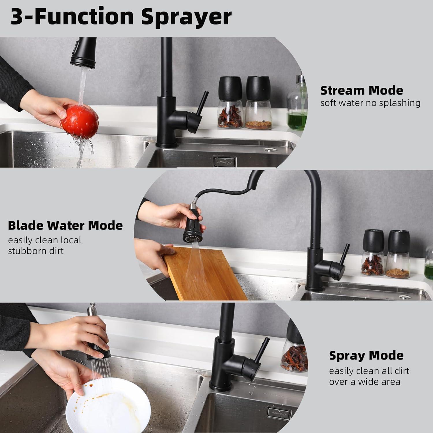 MAICOSY Single Level Stainless Steel Kitchen Sink Faucets with Pull Down Sprayer - Matt Black