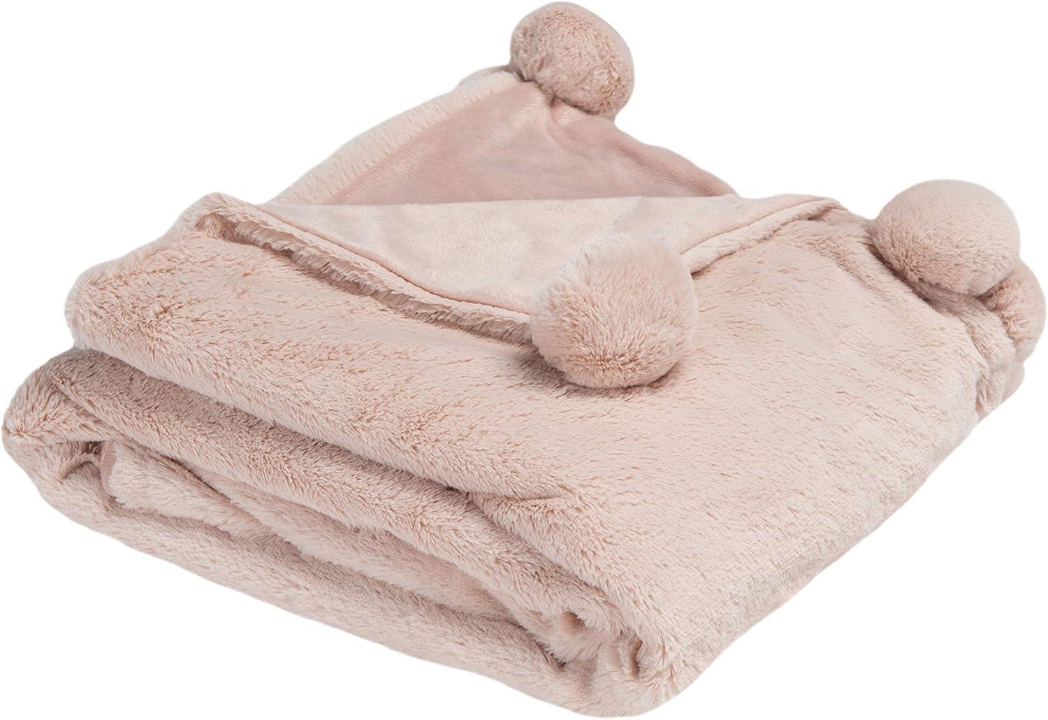 Lush Pink Cotton Pom Pom Whimsical Throw Blanket