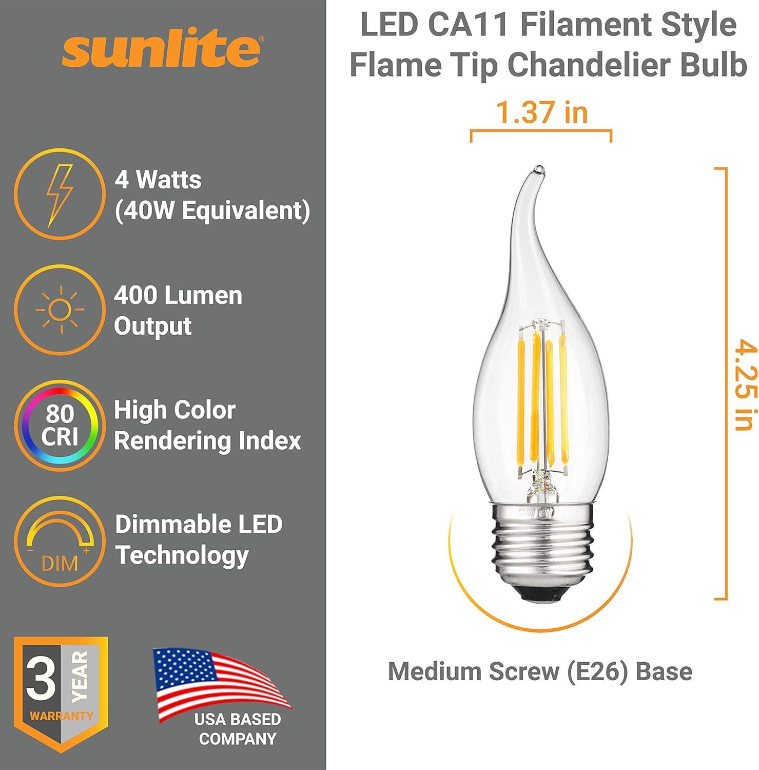 Clear LED Flame Tip Chandelier Bulb, Medium Base, Dimmable