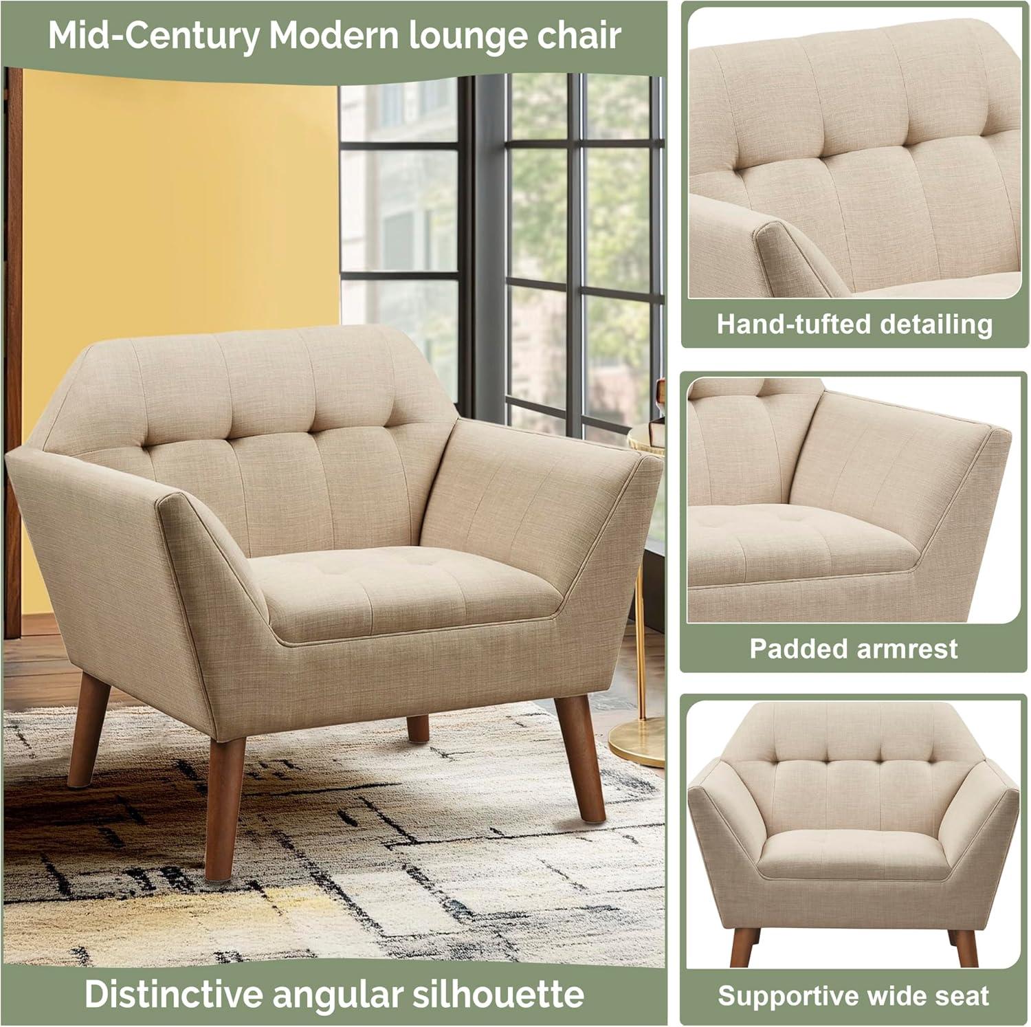 Newport Lounge Chair Beige - Ink+Ivy: Polyester Upholstered, Wood Legs, Foam Cushion, Spot Clean