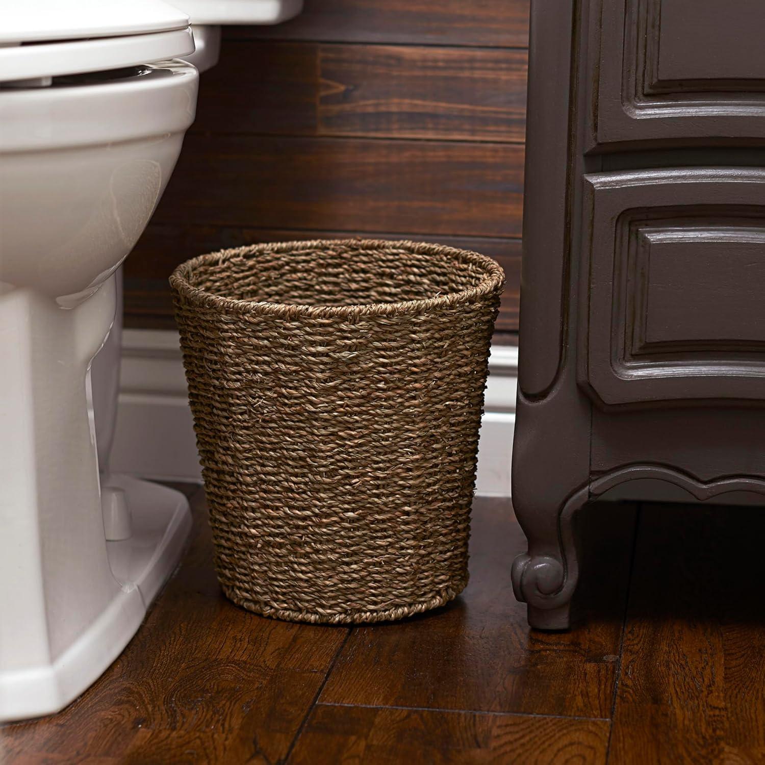 Seagrass Wicker Waste Basket, Handwoven Waste Bin with Metal Frame
