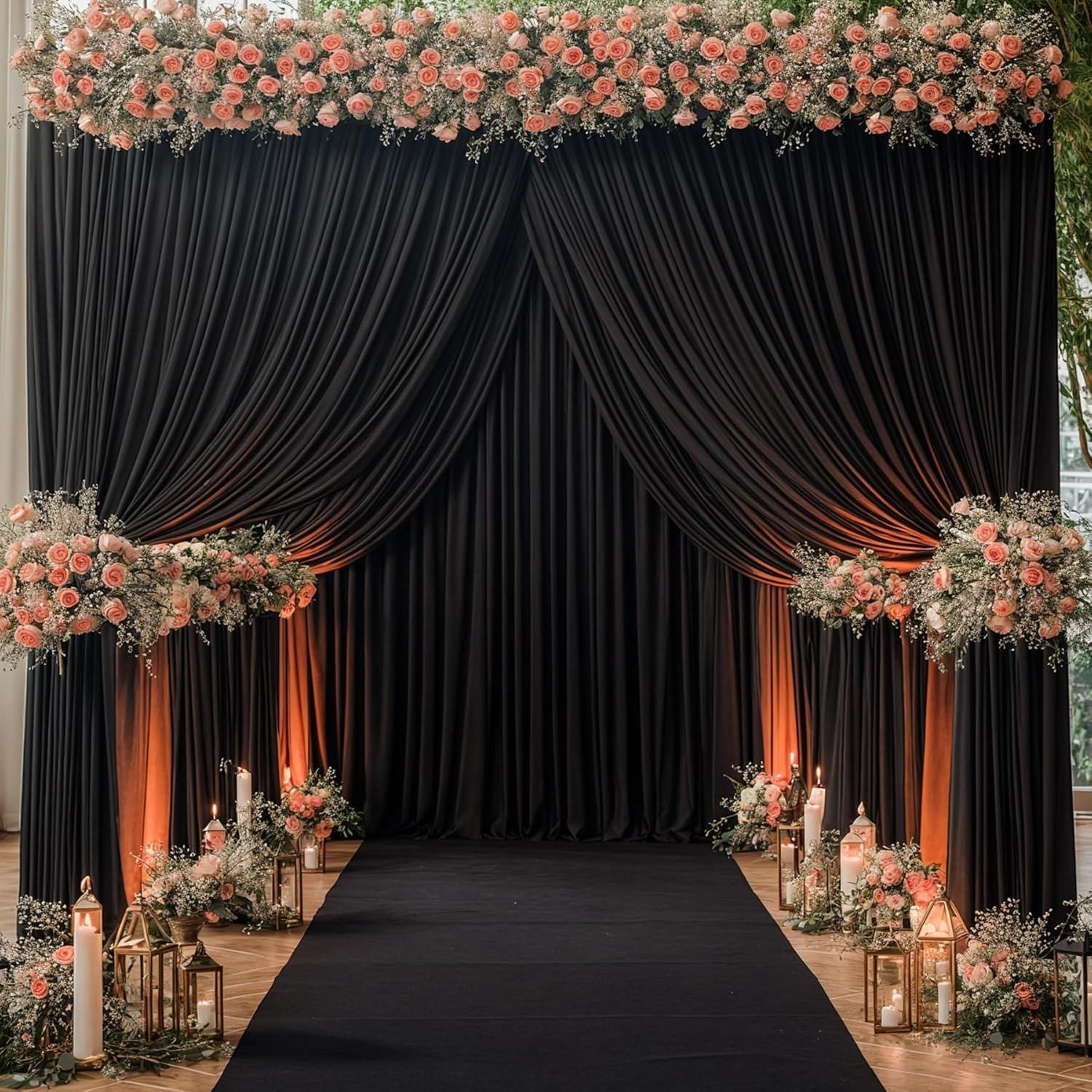 10x10 Black Photo Backdrop Curtain for Parties, Wrinkle Free Black Fabric Curtain Backdrop Wall Drape with Rod Pocket for Birthday Home Decor 5ft x 10ft, 2 Panels