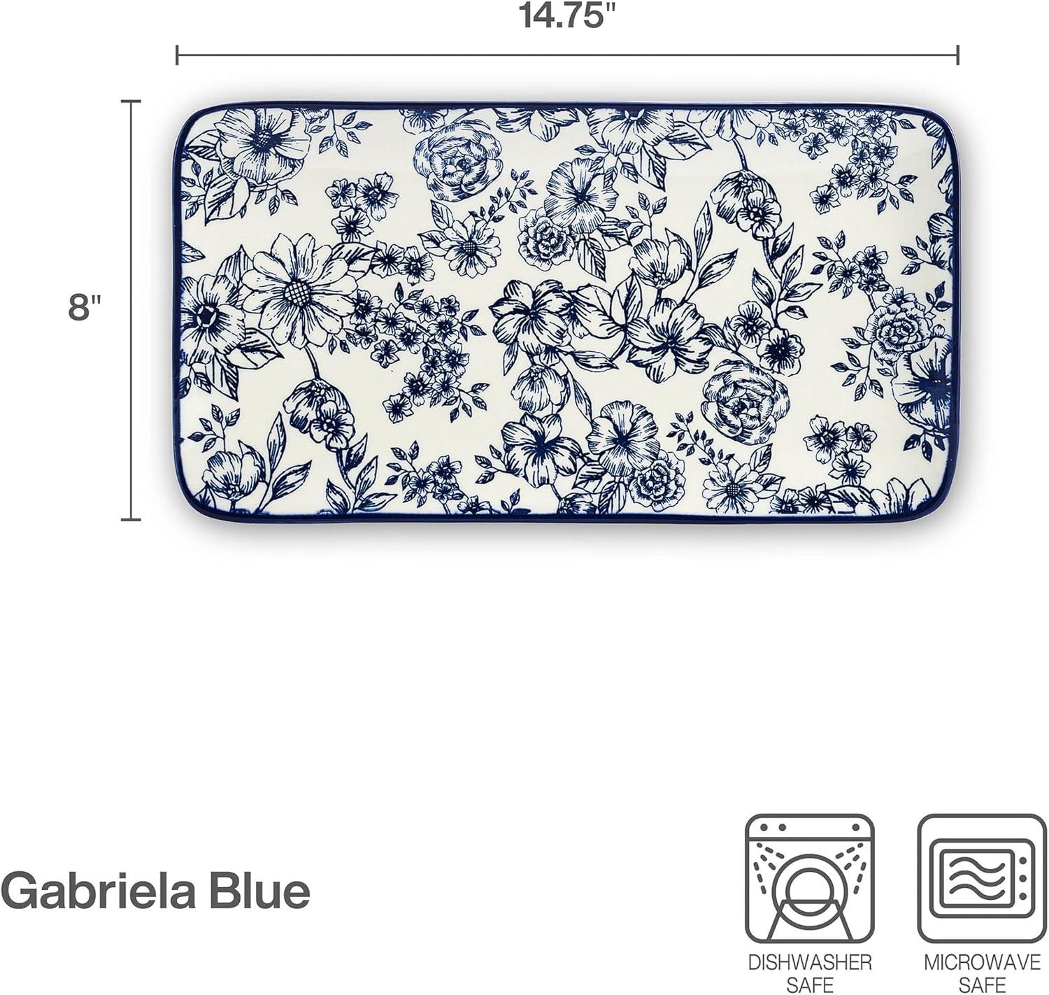 Gabriela Blue and White Floral Ceramic Rectangular Platter