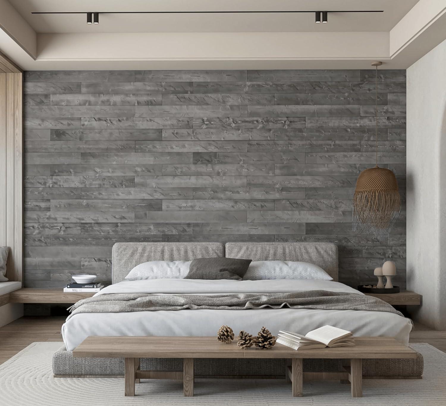 WoodyWalls Peel and Stick Wood Planks | Real Wood Wall Panels | Premium Set of 12 Wood Planks for Walls | DIY Wood Panels (19.5 sq. ft. per Box) Gray