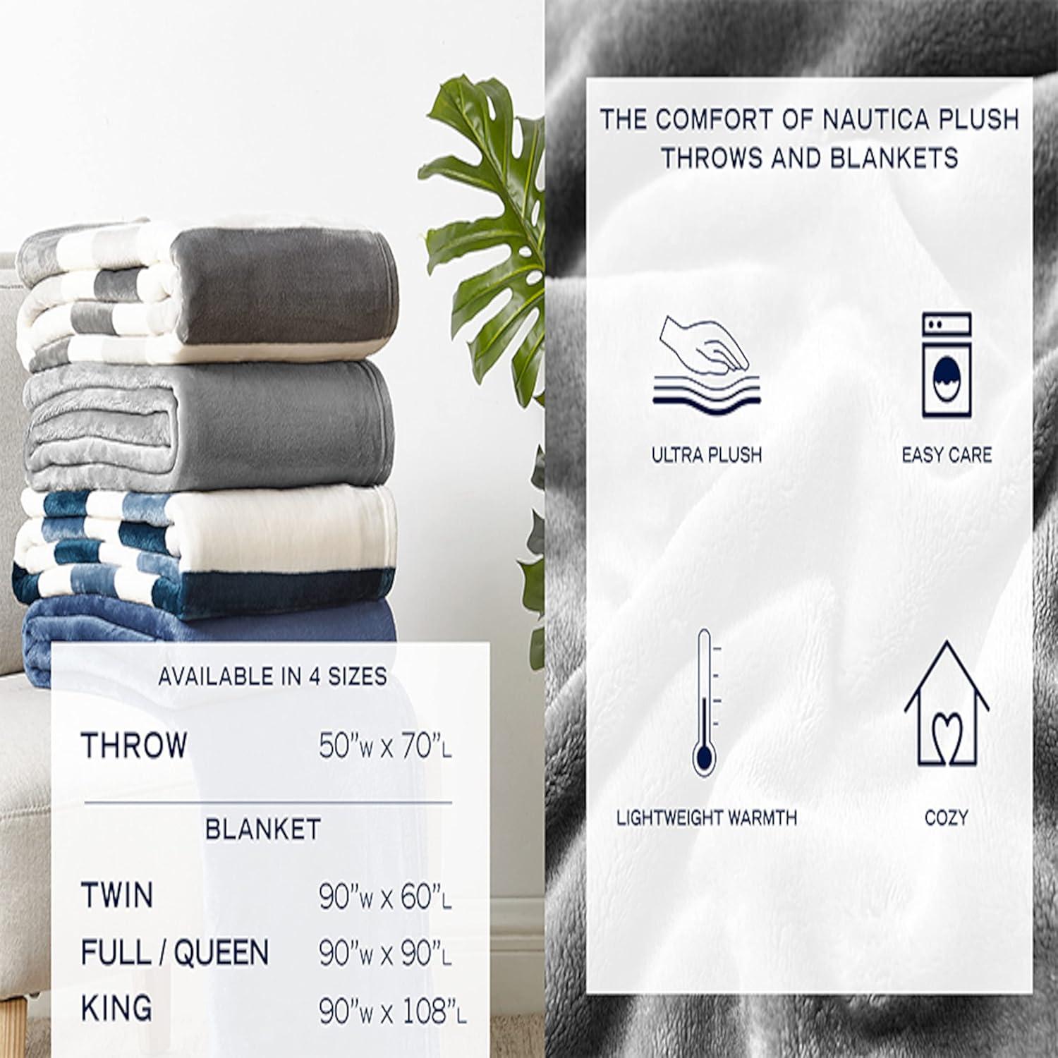 Nautica Solid Ultra Soft Plush Fleece Blanket