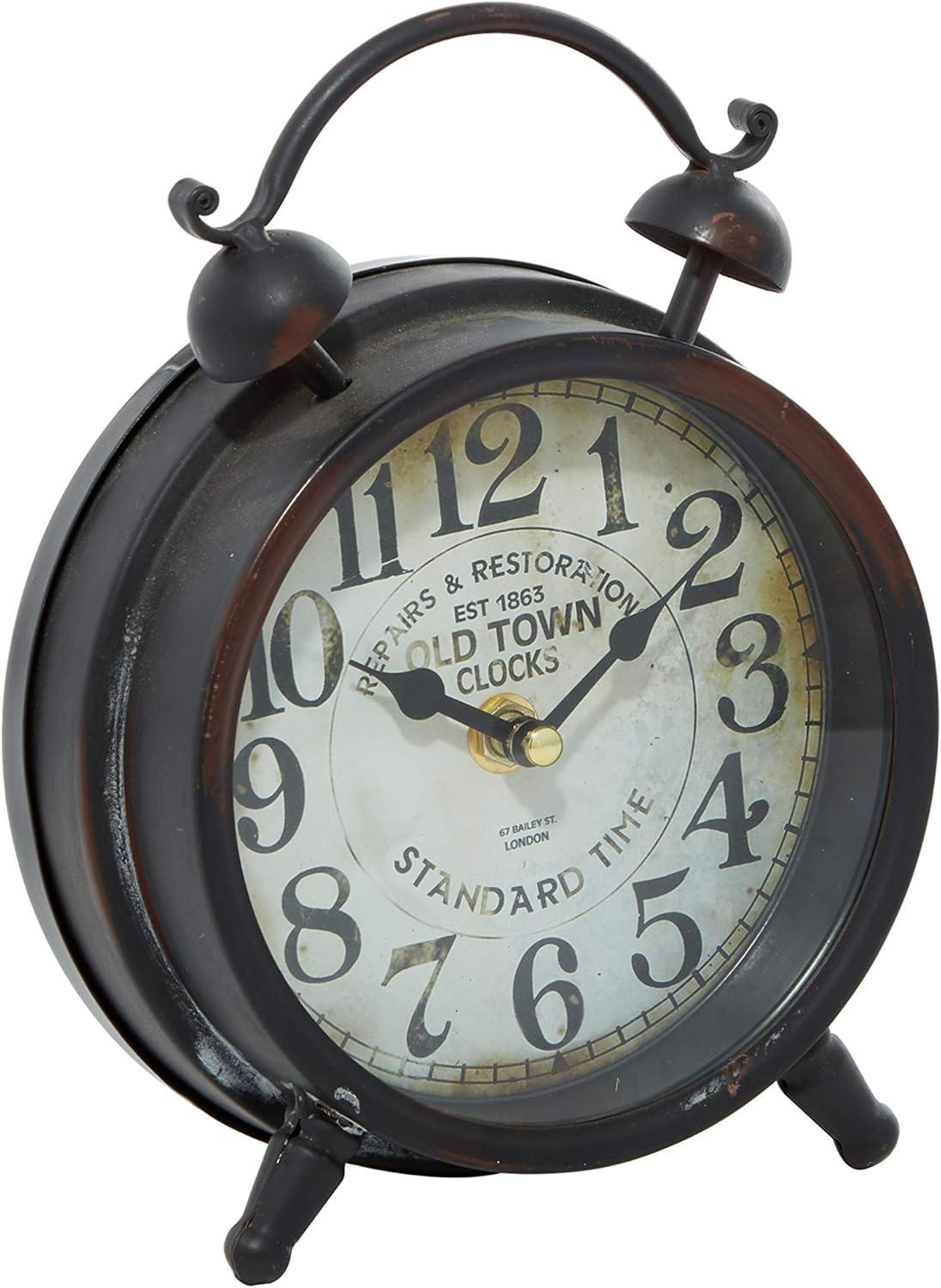 Vintage Brown Iron Clock with Decorative Bells