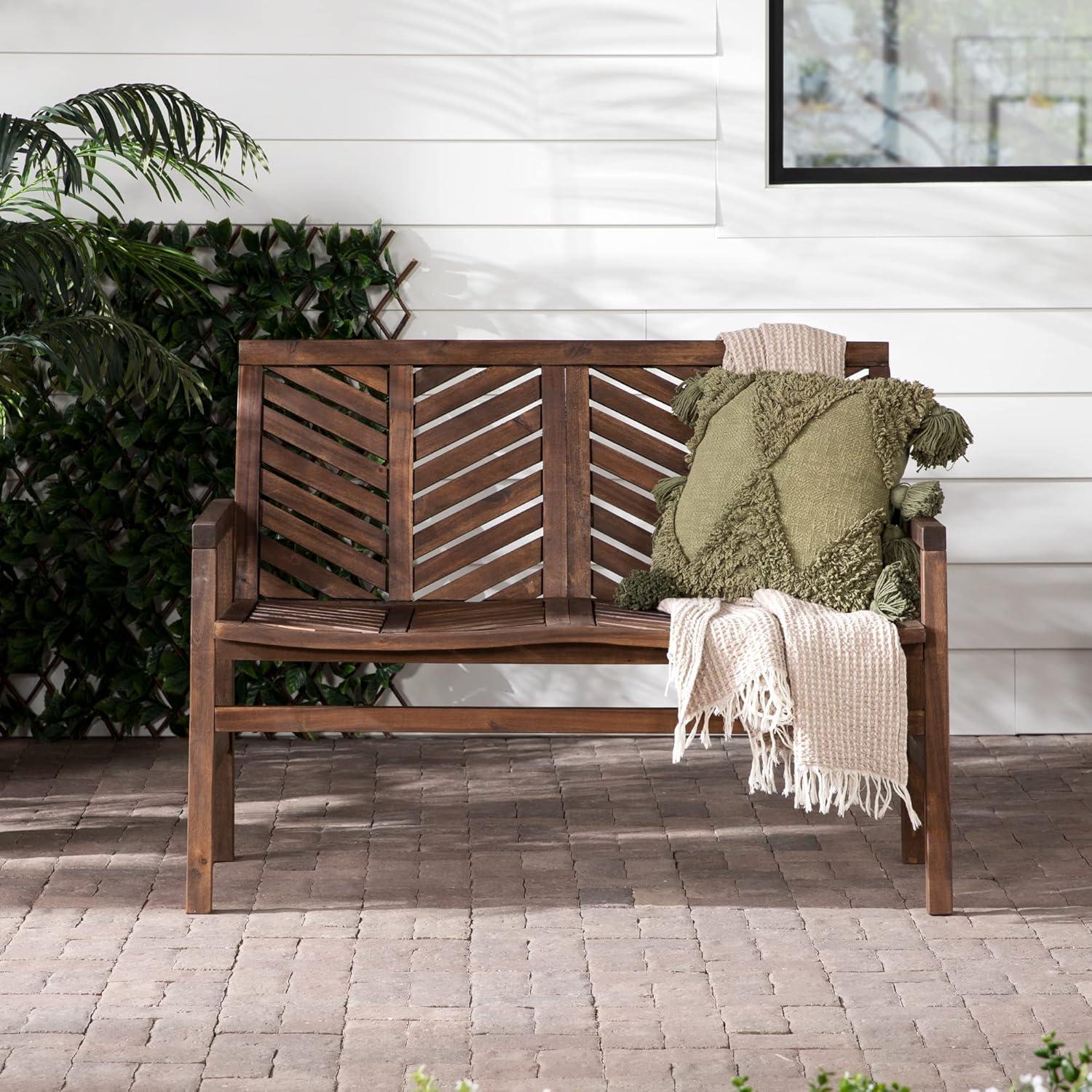 Dark Brown Acacia Wood Chevron Outdoor Loveseat Bench