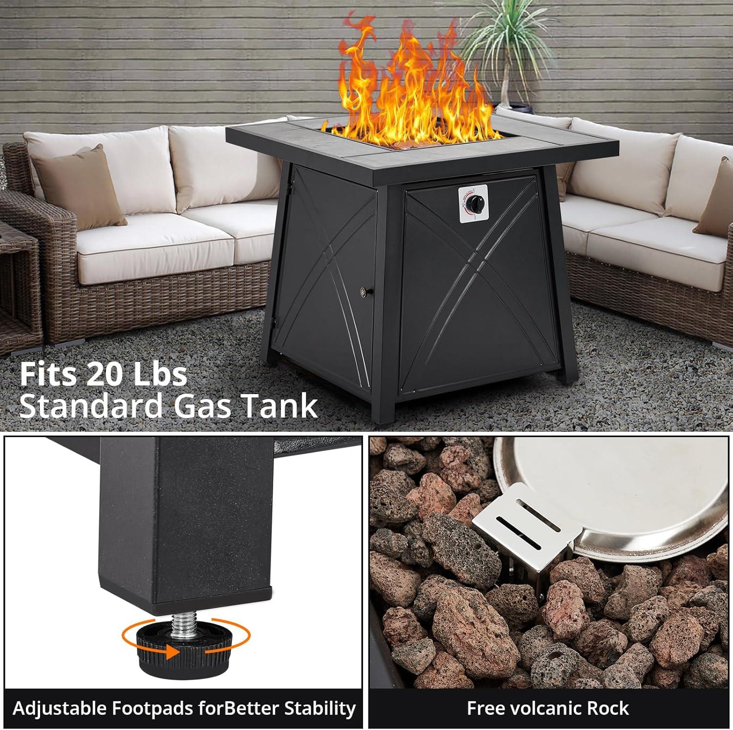 28-Inch Black Stone Gas Fire Pit Table with Stainless Steel Burners