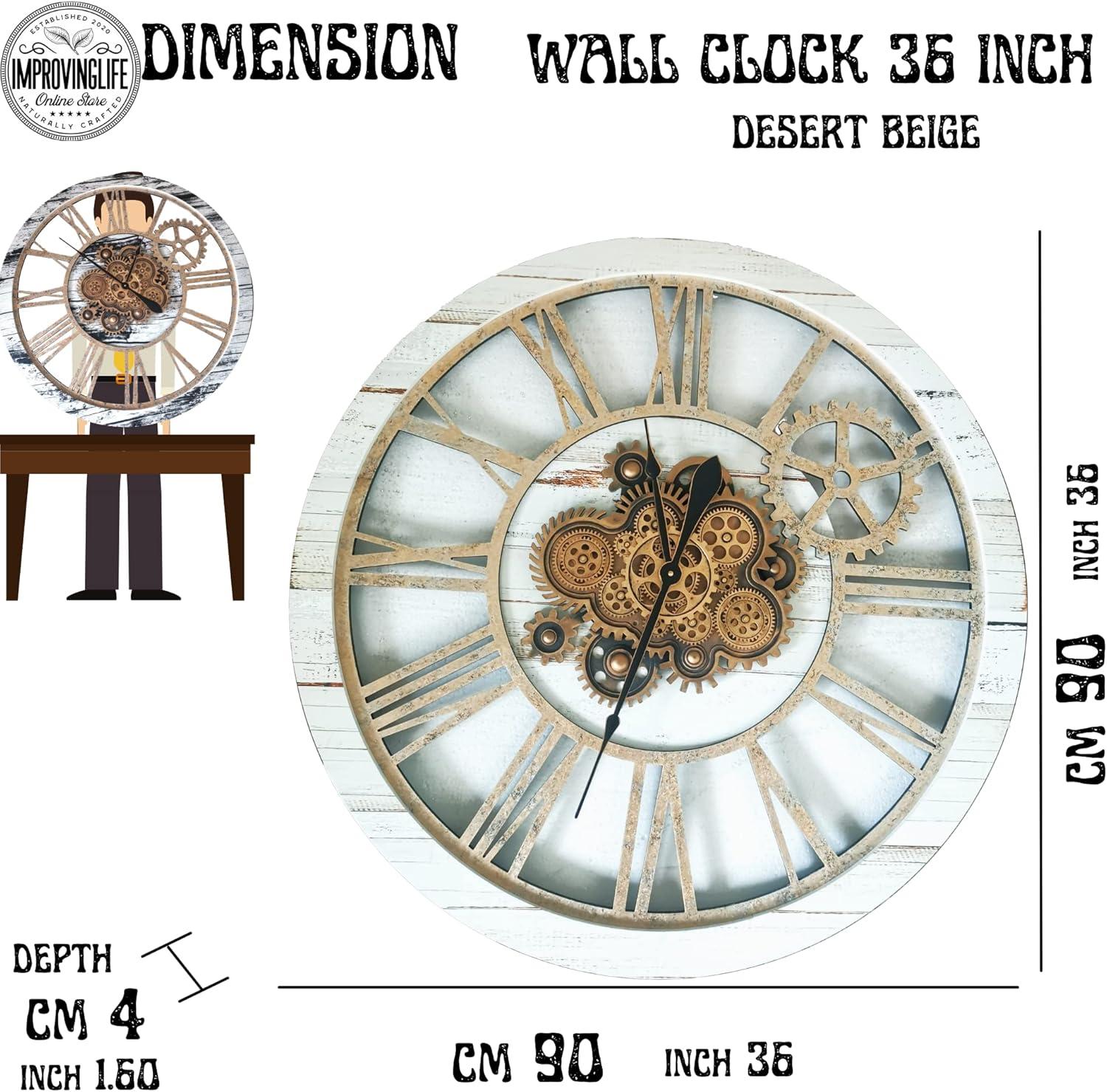 The Gears Clock Wall Clock 36" Round Oversized for Living Room decor with Real Moving Gears America Collection