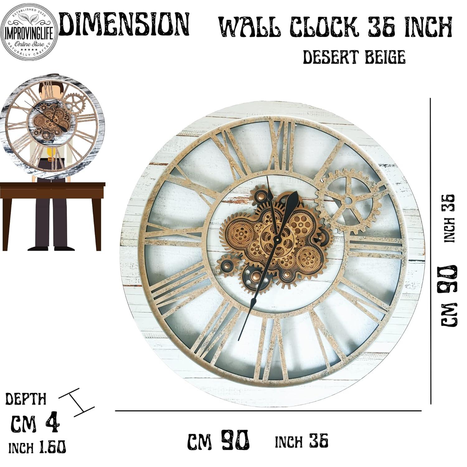 The Gears Clock Wall Clock 36" Round Oversized for Living Room decor with Real Moving Gears America Collection