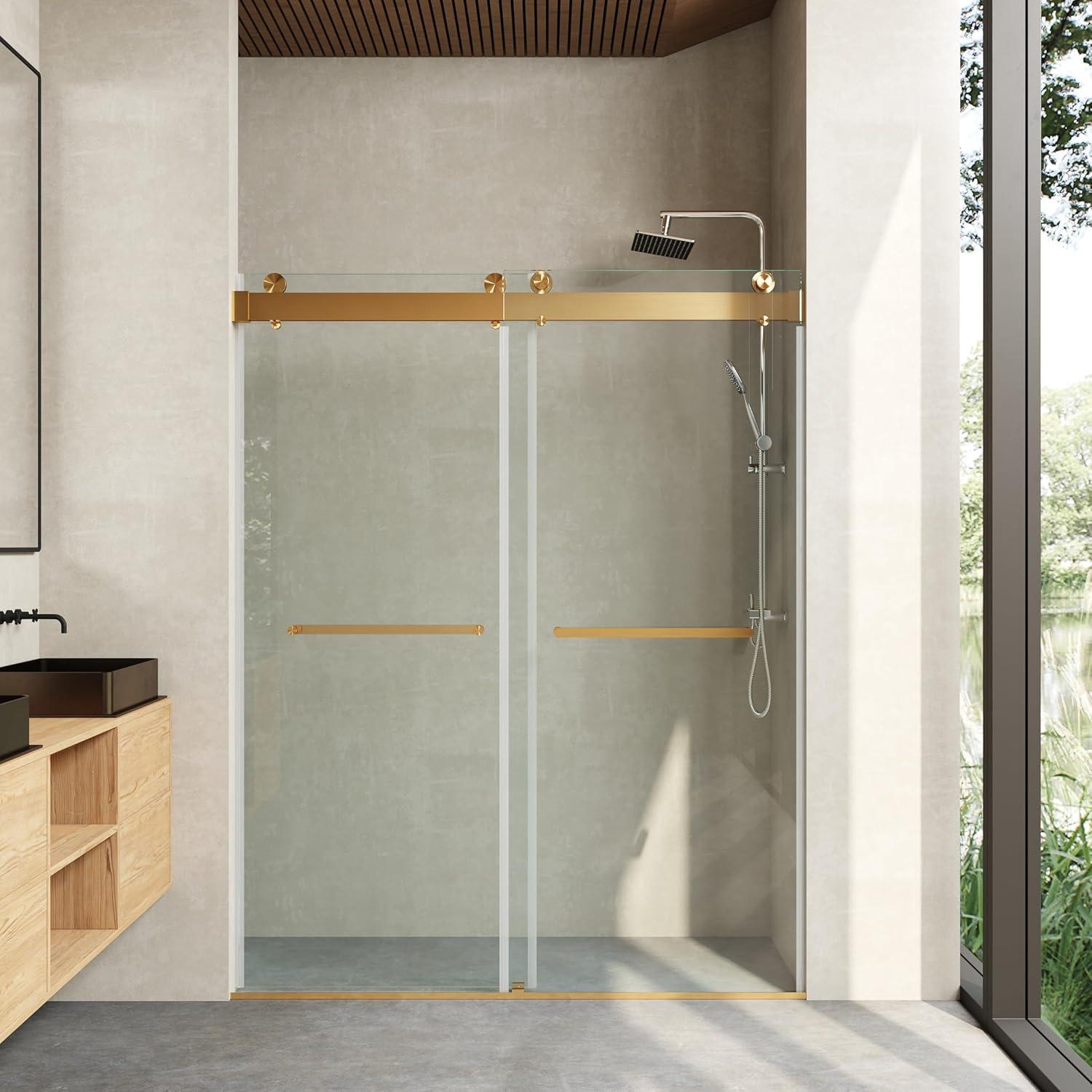 Dimorphos 56-60"W x 76"H Frameless Double Sliding Shower Door with 10mm Tempered Glass Door 11DD161822LL