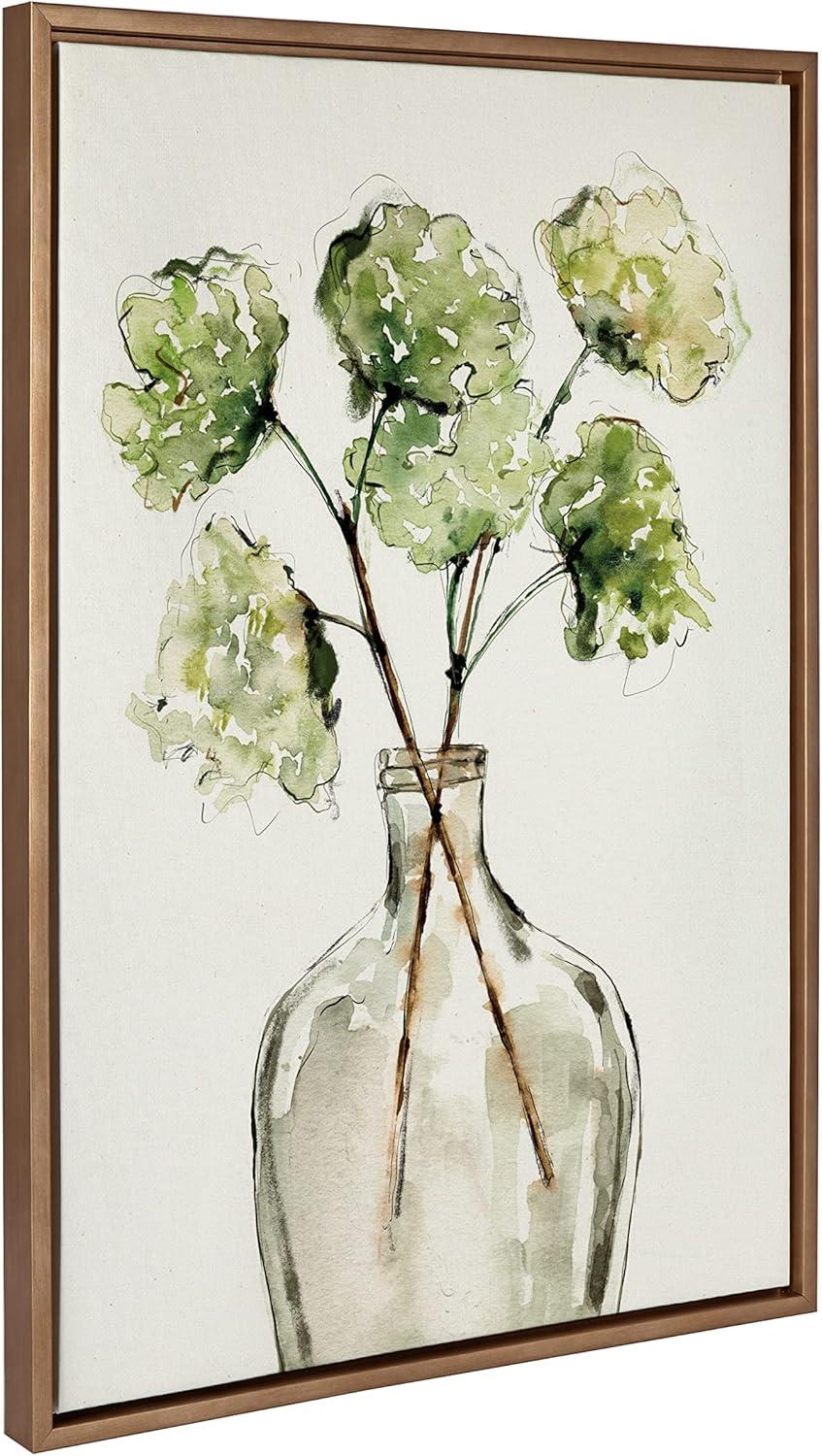 Kate & Laurel All Things Decor 23" x 33" Sylvie Greenery Vase Framed Canvas by Sara Berrenson Gold: Botanical Digital Art