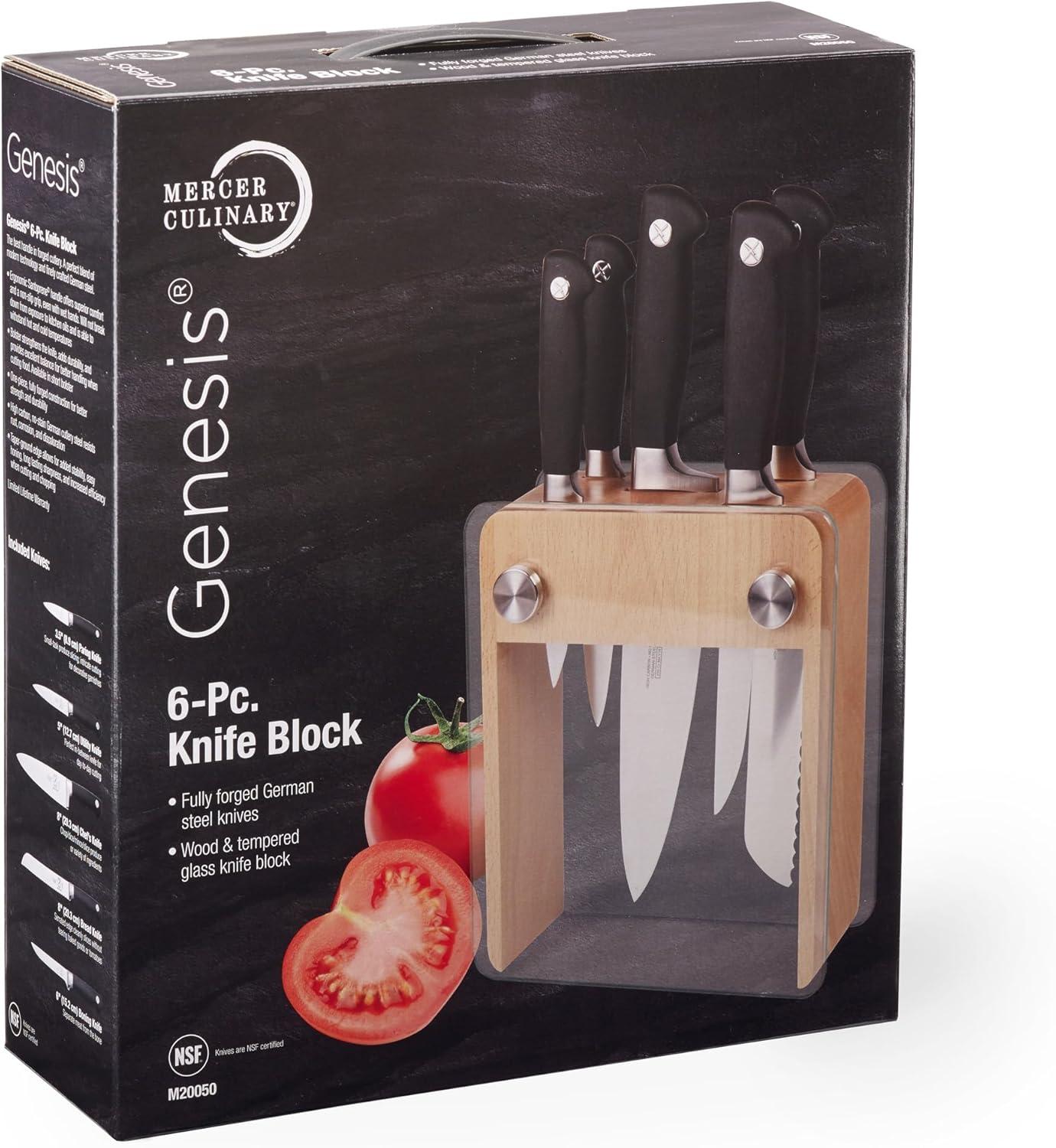 Mercer Culinary Genesis 6-Piece Knife Set with Wood and Glass Block