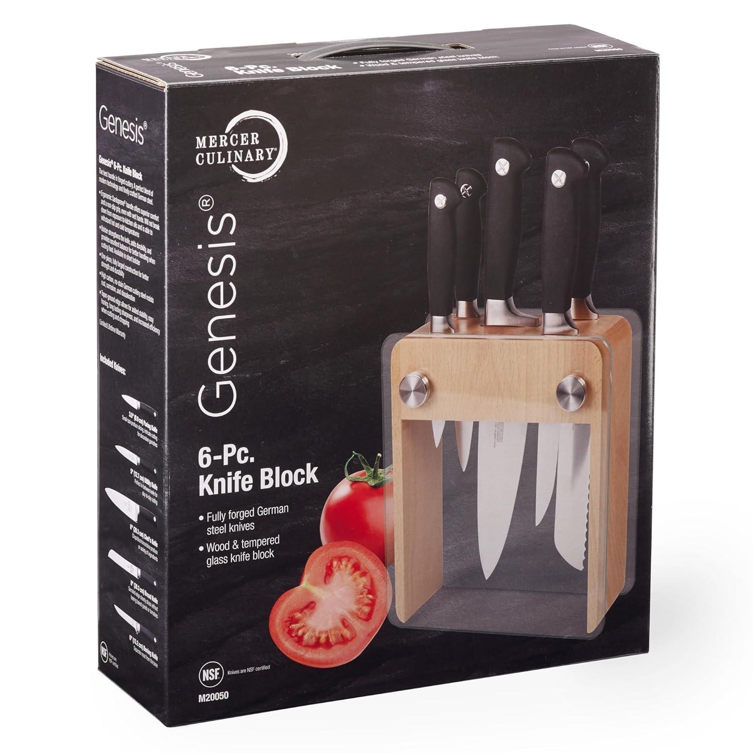 Mercer Culinary Genesis 6-Piece Knife Set with Wood and Glass Block