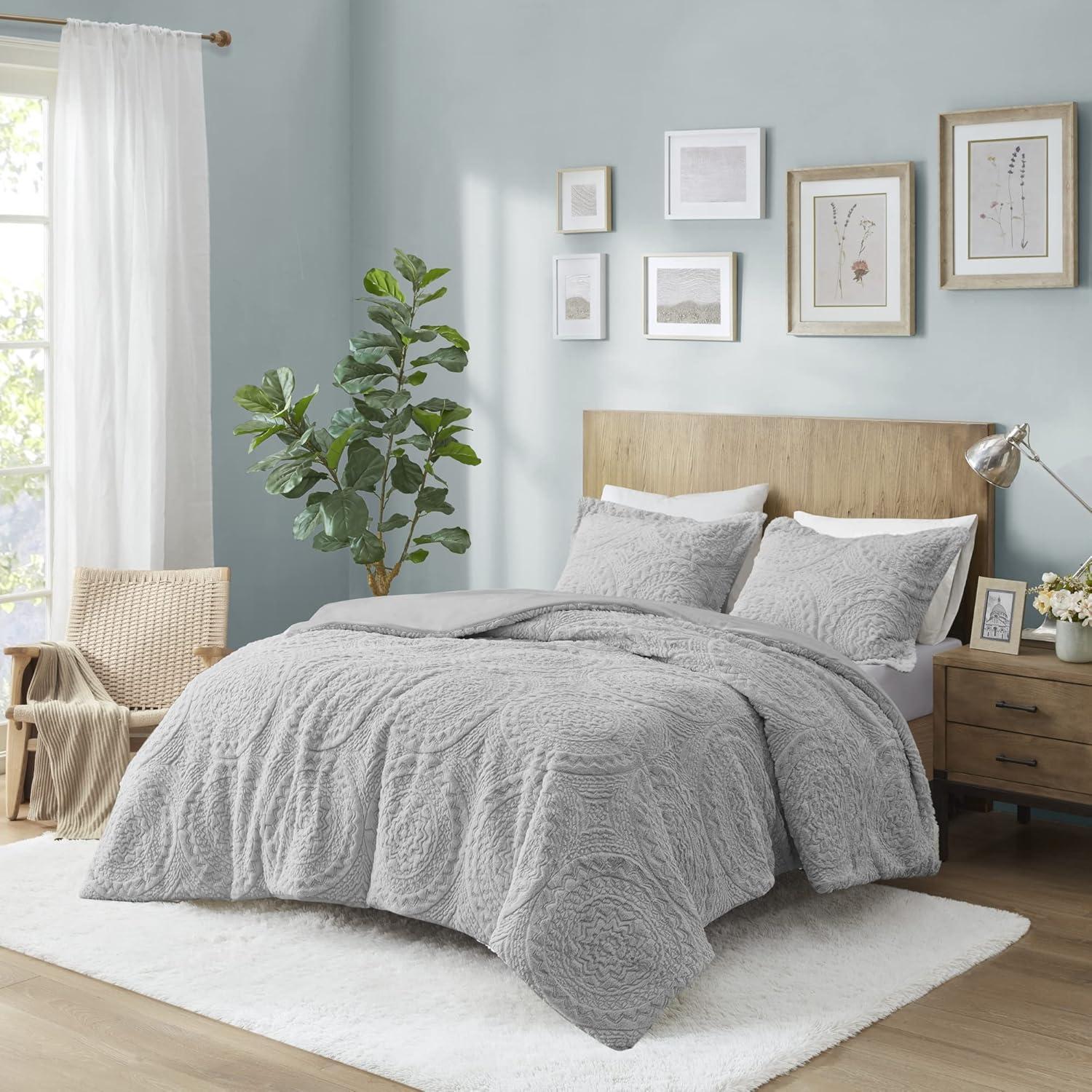 Madison Park Arya Embroidered Medallion Faux Fur Ultra Plush Comforter Set