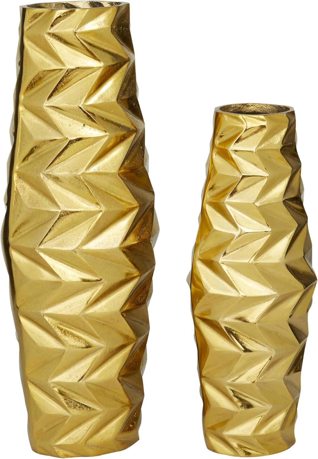 DecMode 20", 15"H Geometric Gold Aluminum Metal Vase, Set of 2