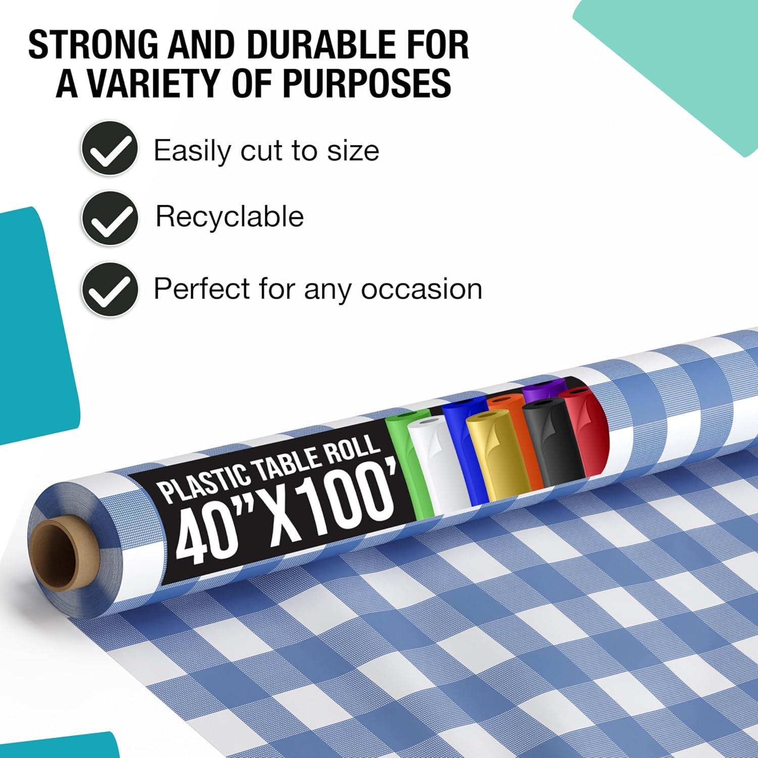 Crown Display 40 In. X 100 Ft. Blue Gingham Table Roll Disposable