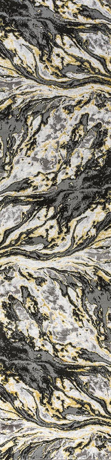 2'x10' Swirl Marbled Abstract, Black/Yellow - JONATHAN Y