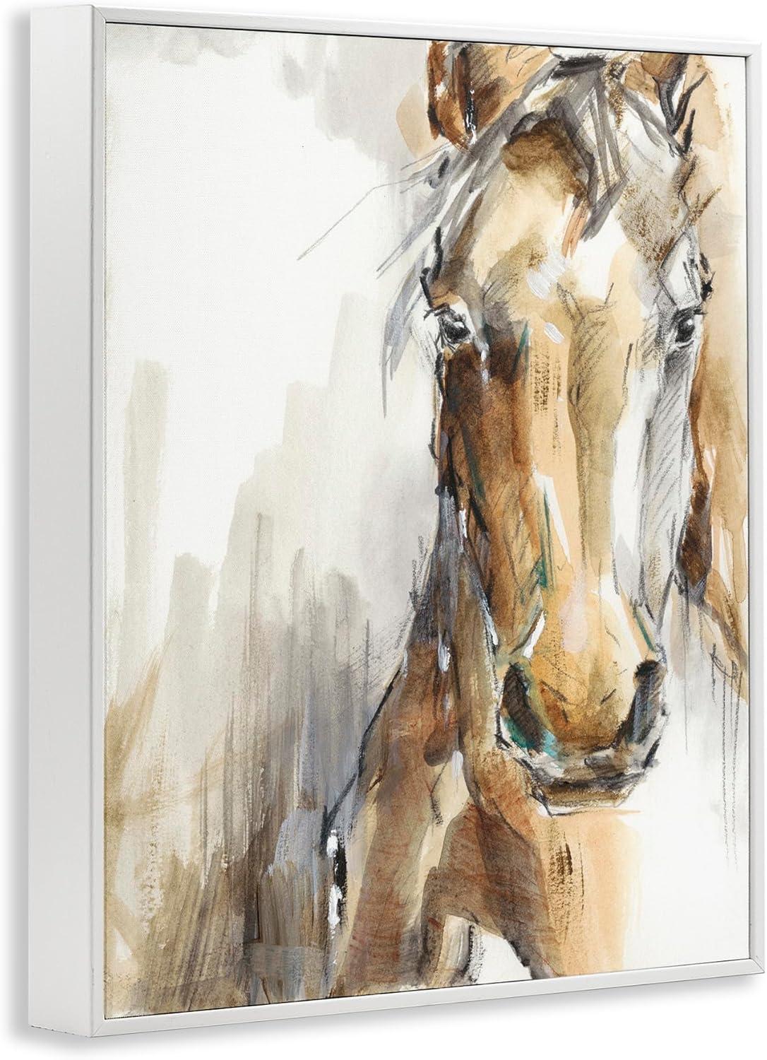 White Framed Horse Portrait Watercolor Canvas Art, 16 x 20