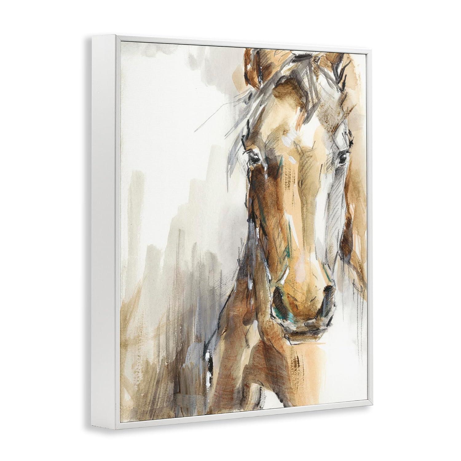 White Framed Horse Portrait Watercolor Canvas Art, 16 x 20