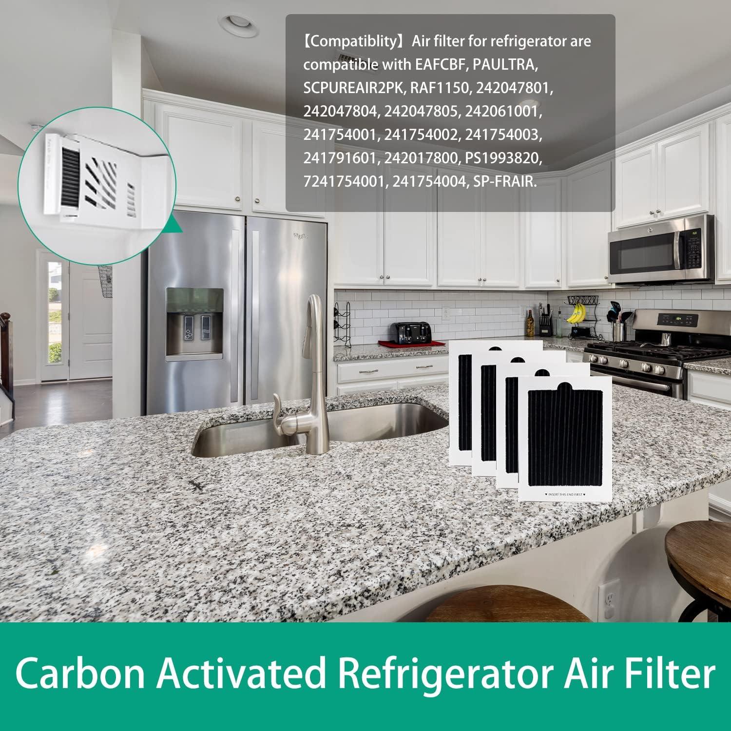 4Pcs  Activated Carbon  For Frigidaire Air Filter  Replacement Refrigerator Pure Air，Also Fits Electrolux Part # EAFCBF