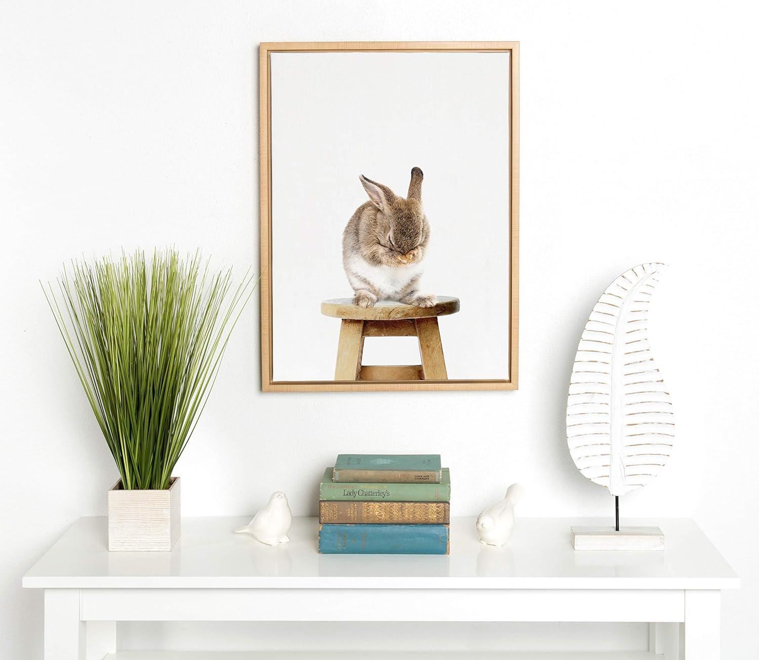 WFSposter Cute Shy Bunny Rabbit Animal Print Portrait Framed Canvas Wall Art,18x24 Natural Whimsical Baby Animal Art for Home Decoration