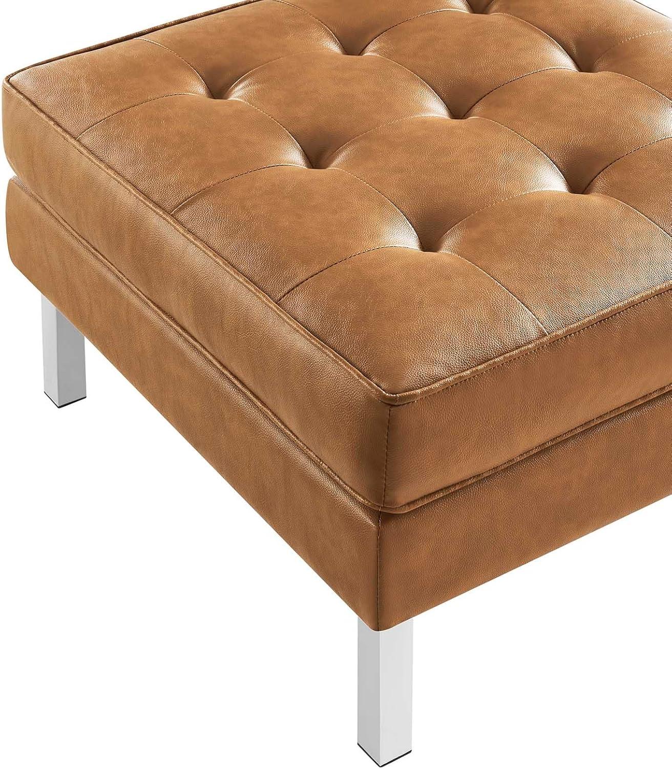 Loft Tufted Upholstered Faux Leather Ottoman Silver/Tan - Modway