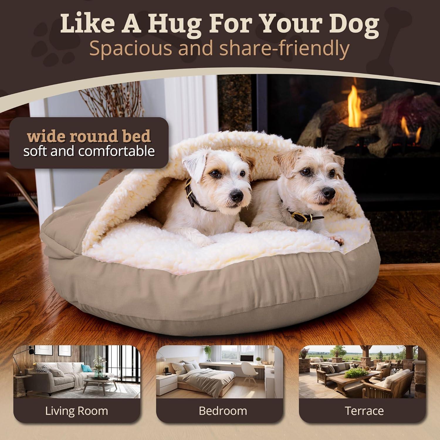 Snoozer Cozy Cave Luxury Hooded Microsuede Pet Bed