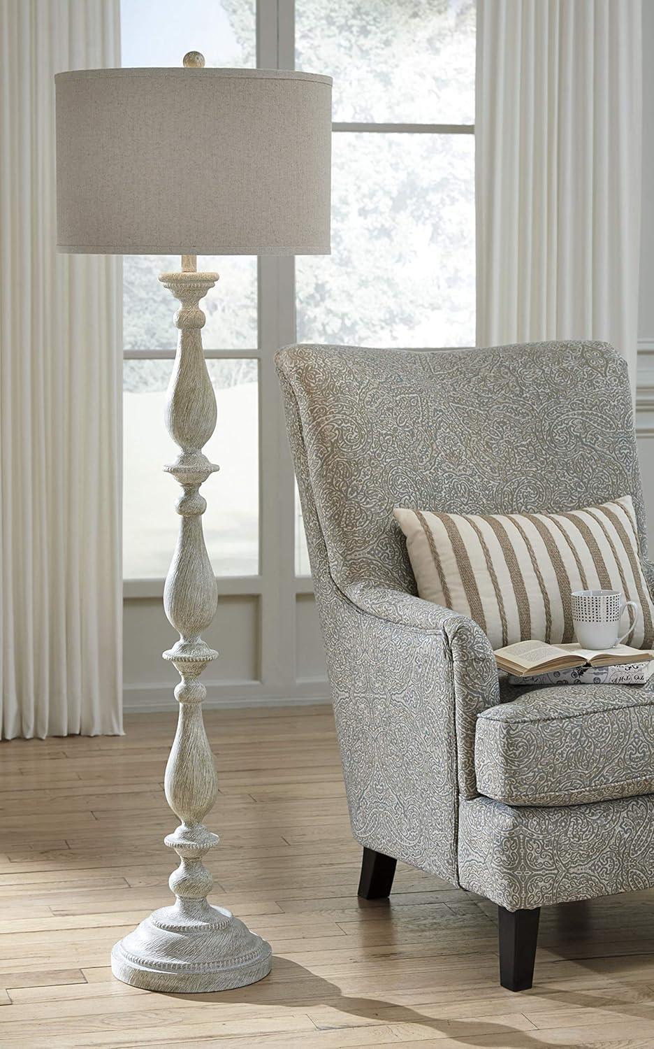 Bernadate Poly Floor Lamp Whitewash - Signature Design by Ashley: Resin Standing Lamp with 3-Way Switch