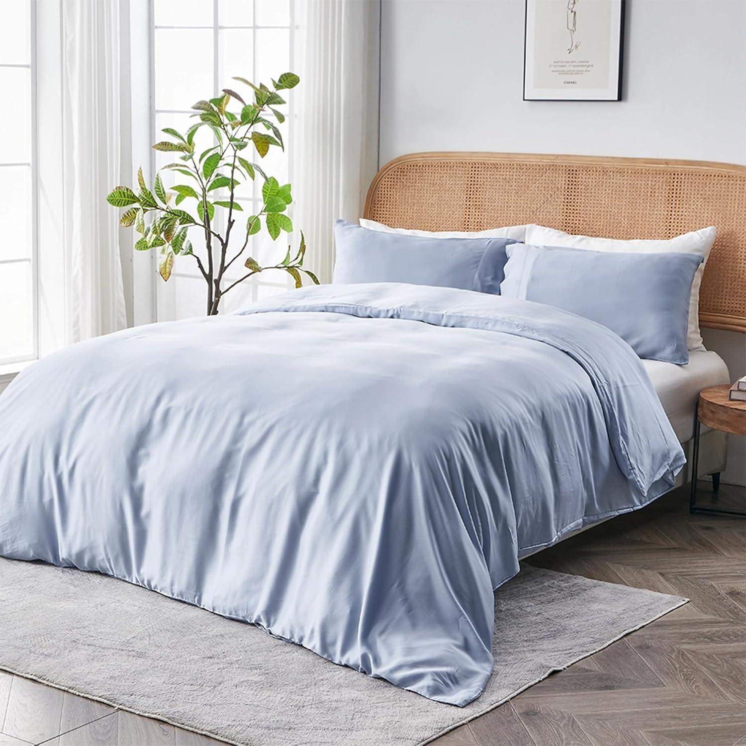 SIJO AiryWeight Tencel Duvet Cover, 100% Lyocell Derived from Eucalyptus, Buttery Soft, Best Cooling Sheets by Architectural Digest (Sky, Twin/Twin XL 70"x90")