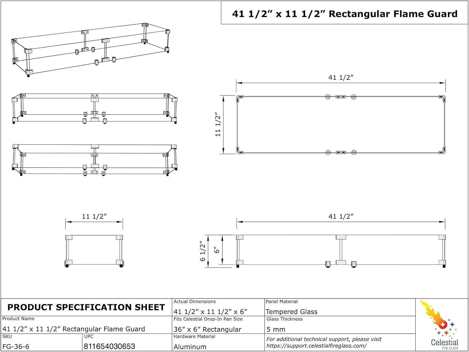 Celestial Fire Glass Rectangle Fire Pit Wind Guard